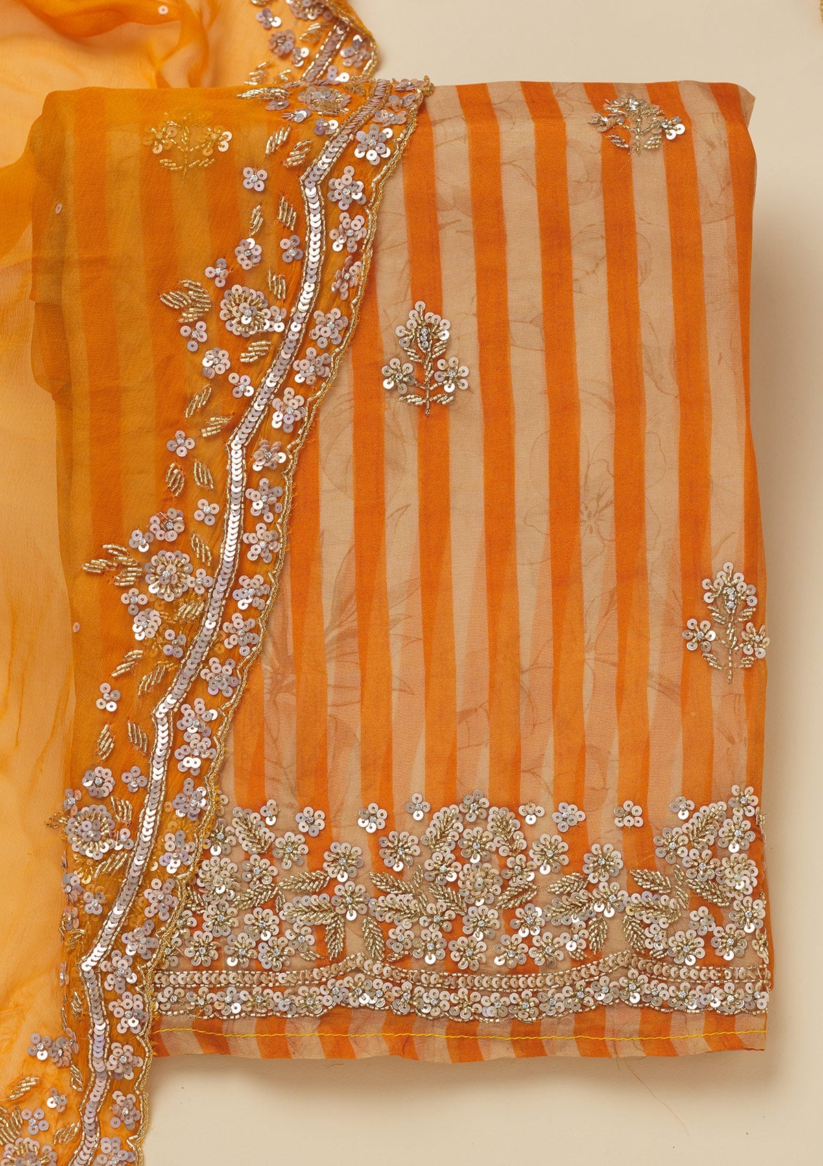 Koskii Orange Cutdana Semi Crepe Unstitched Salwar Suit - view 6