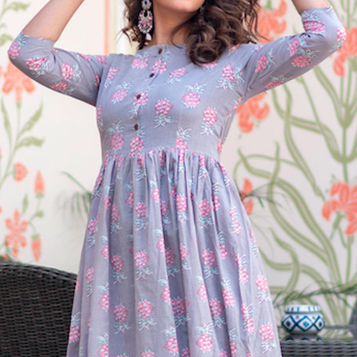 Peachmode Seller Demanding Lavender Colored Partywear Printed Muslin Blend Long Kurti - view 2