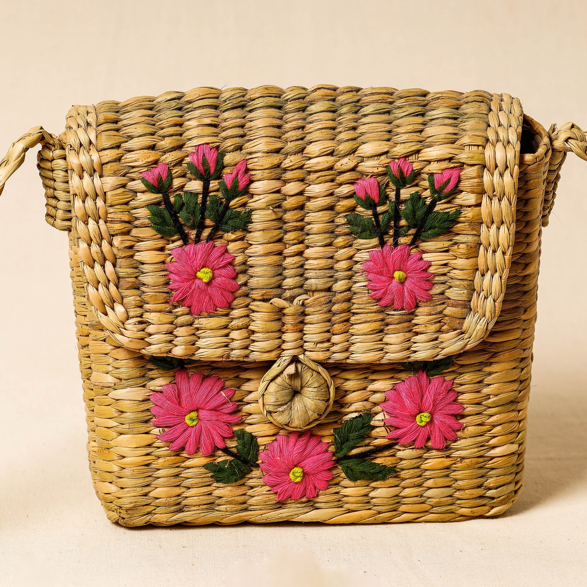ITOKRI CRAFTS INITIATIVE Brown - Handcrafted Natural Water Reed Embroidered Sling Bag - view 2