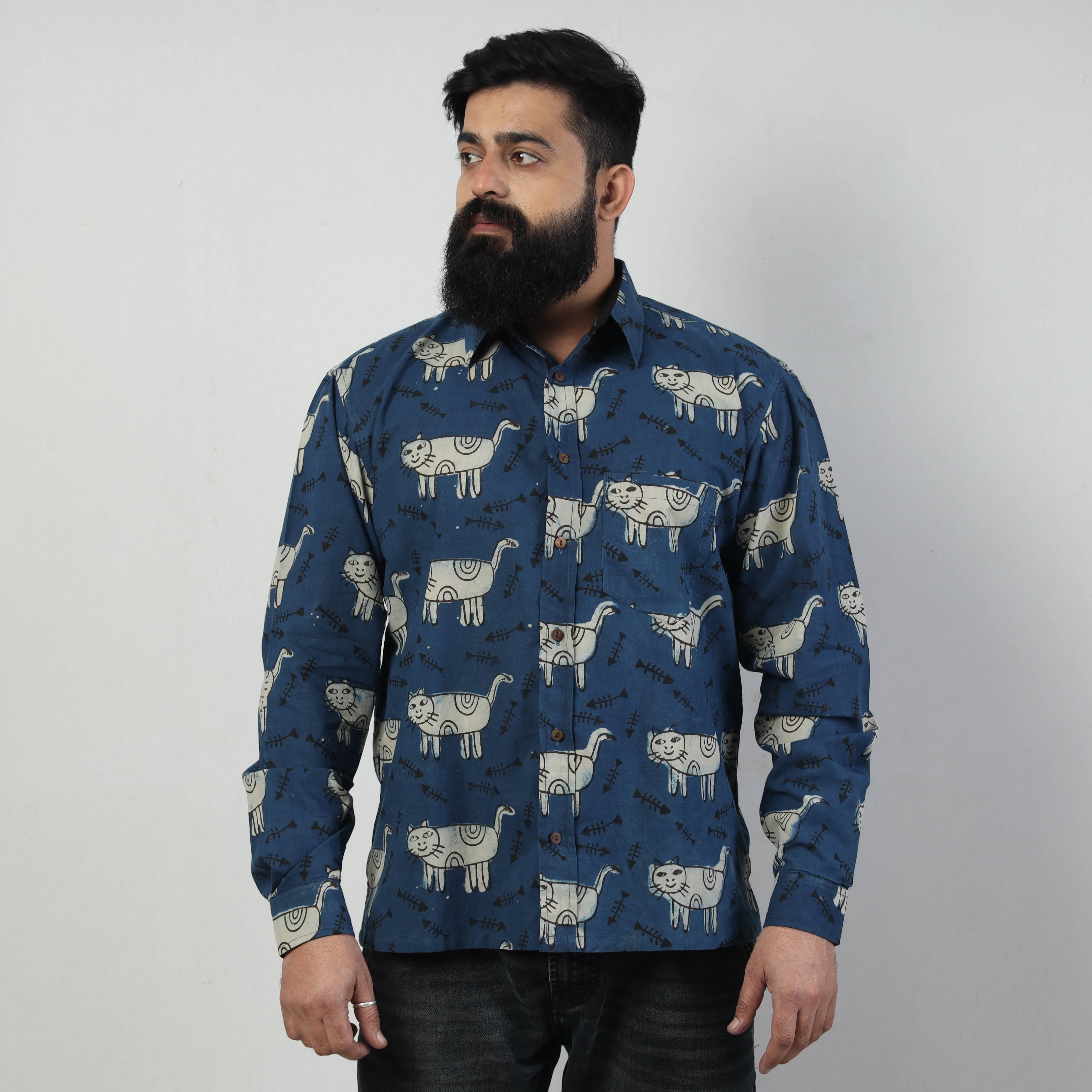 BINDAAS UNLIMITED Blue - Bindaas Block Art Printed Cotton Men Full Sleeve Shirt