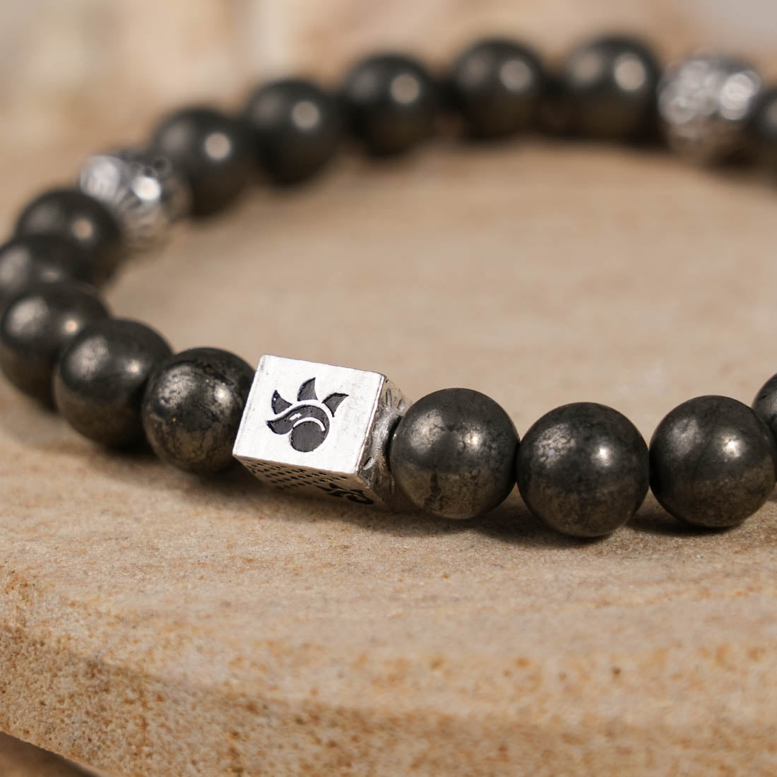 Prinjal Jewellers Pyrite with Om Namah Shivay Silver Beads Bracelet