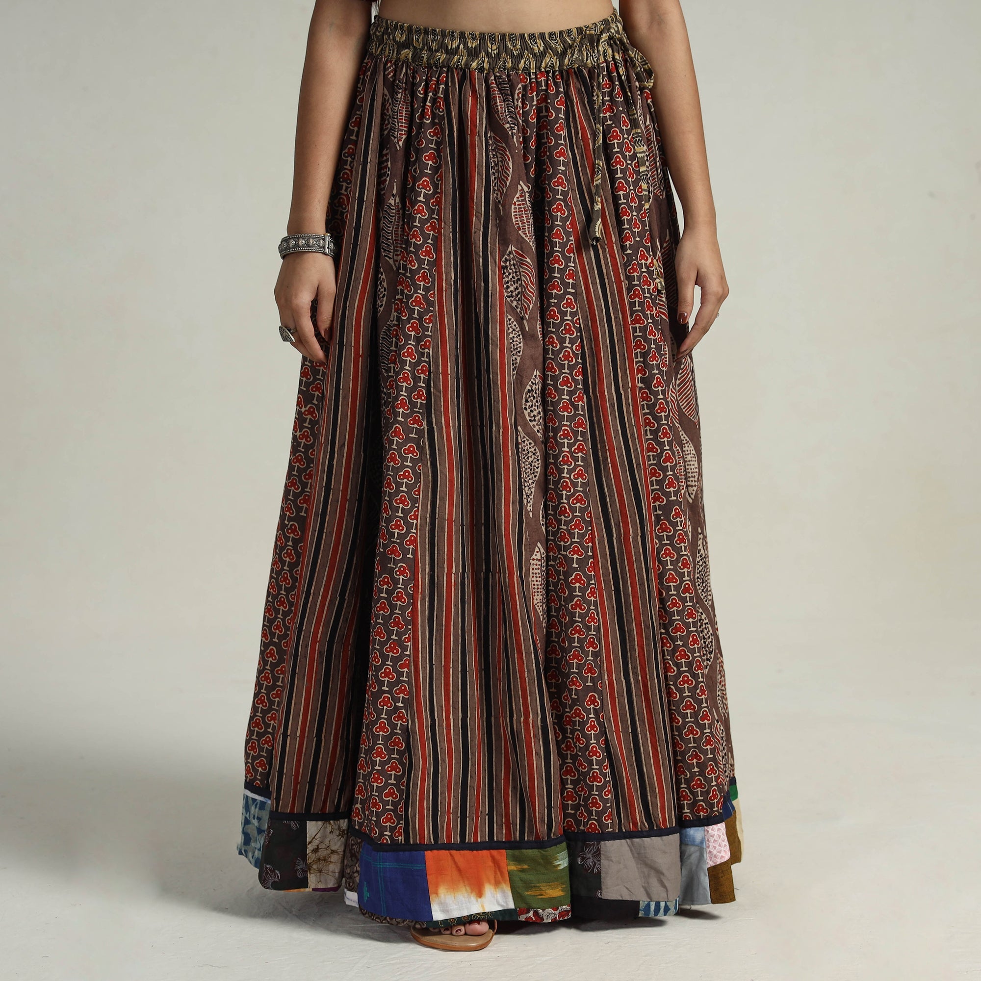 NOORI BAZAR Brown - Kutch Block Printed 24 Kali Cotton Long Skirt 19 - view 3