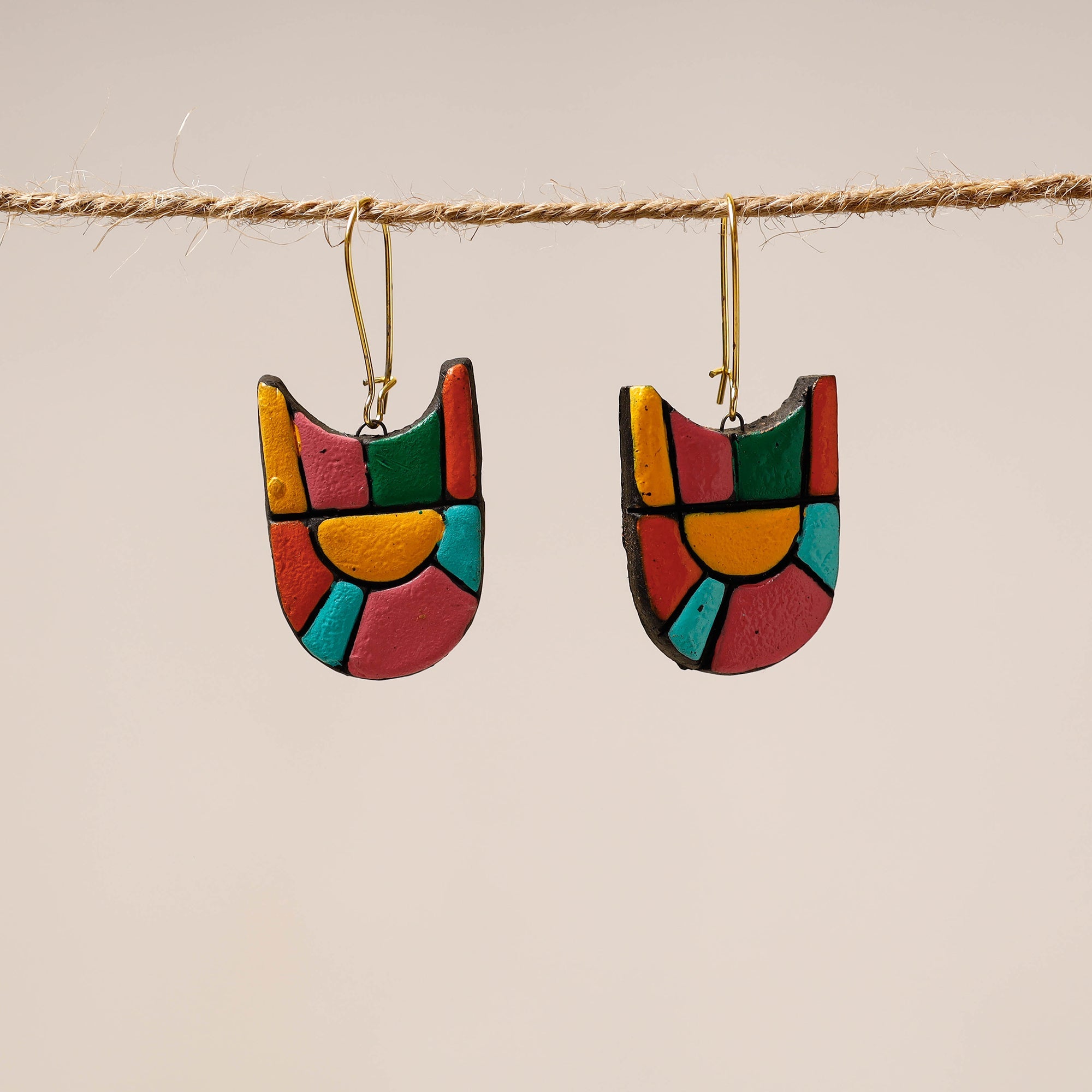 KHUSHBASH - HAPPY LOOM OF EAST Bishnupur Handpainted Terracotta Earrings 47