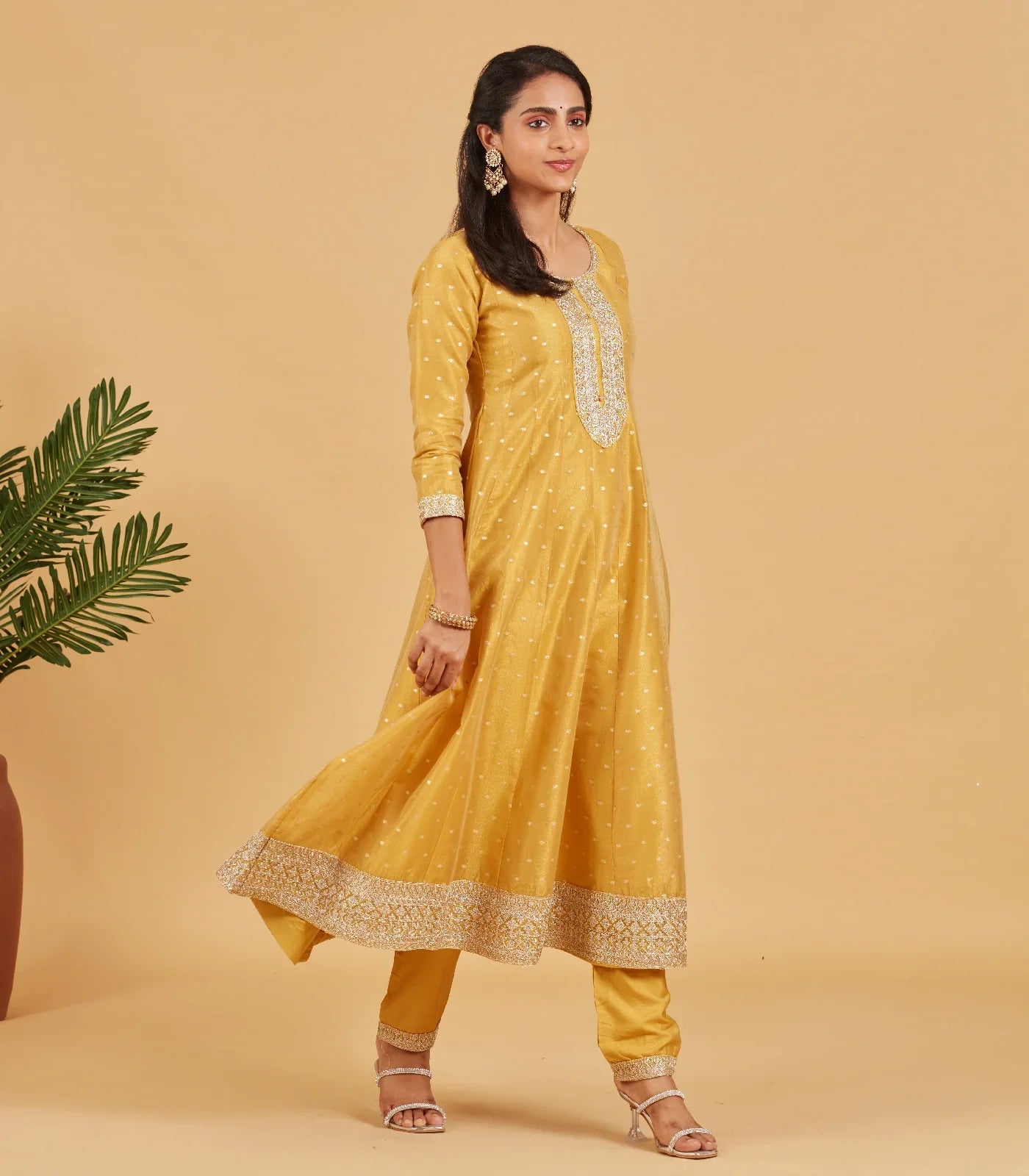 RmKV Silks Yellow Anarkali Set With Matching Dupatta - view 2