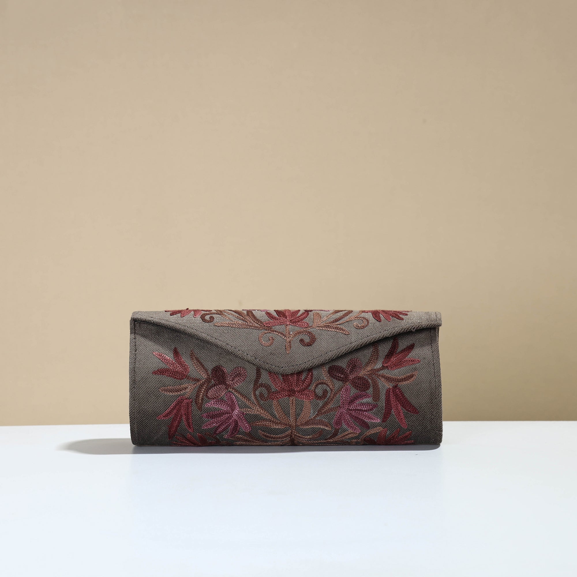 ITOKRI CRAFTS INITIATIVE Brown - Kashmiri Crewel Hand Embroidery Velvet Clutch 31