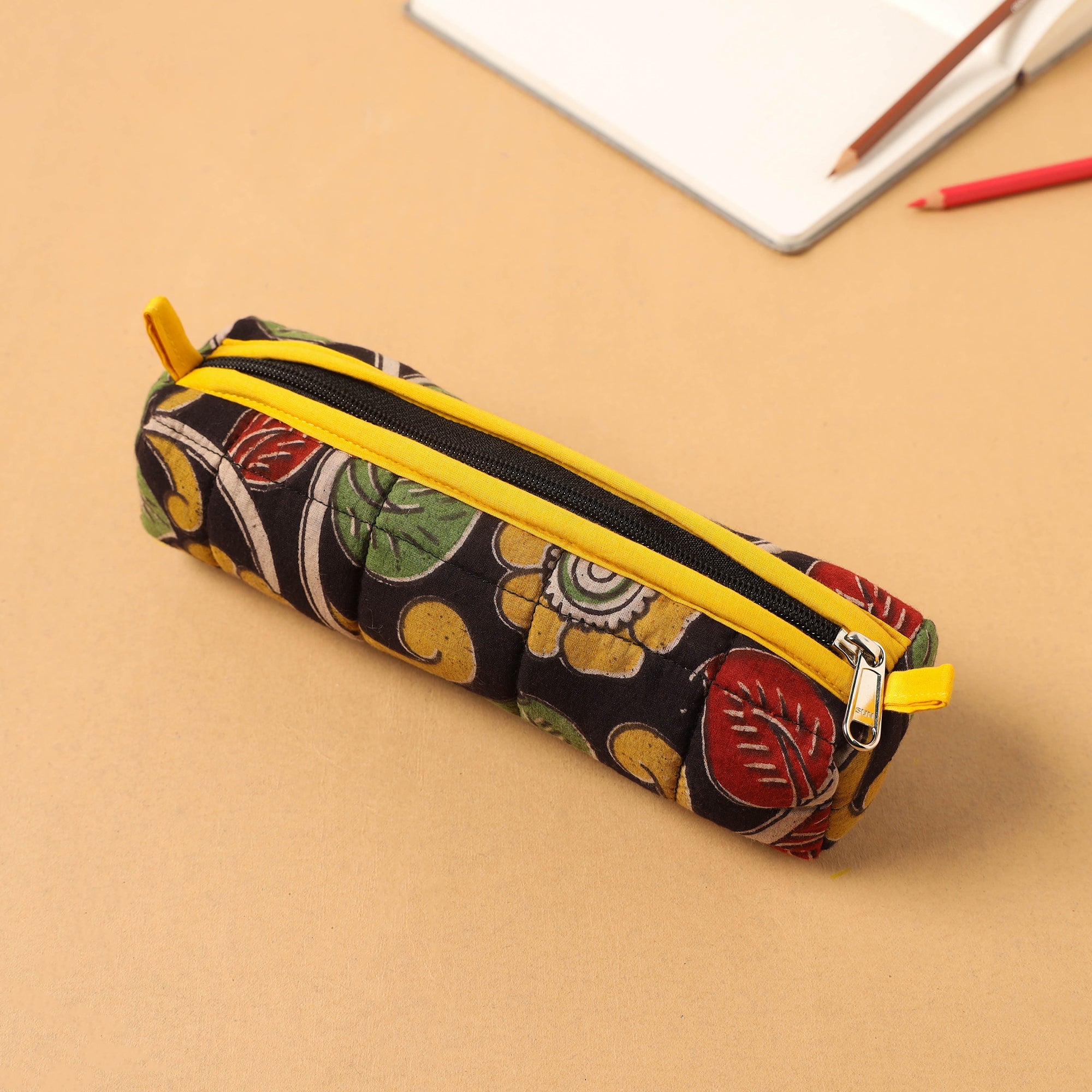 NOORI BAZAR Black - Handcrafted Quilted Cotton Pencil Pouch 05