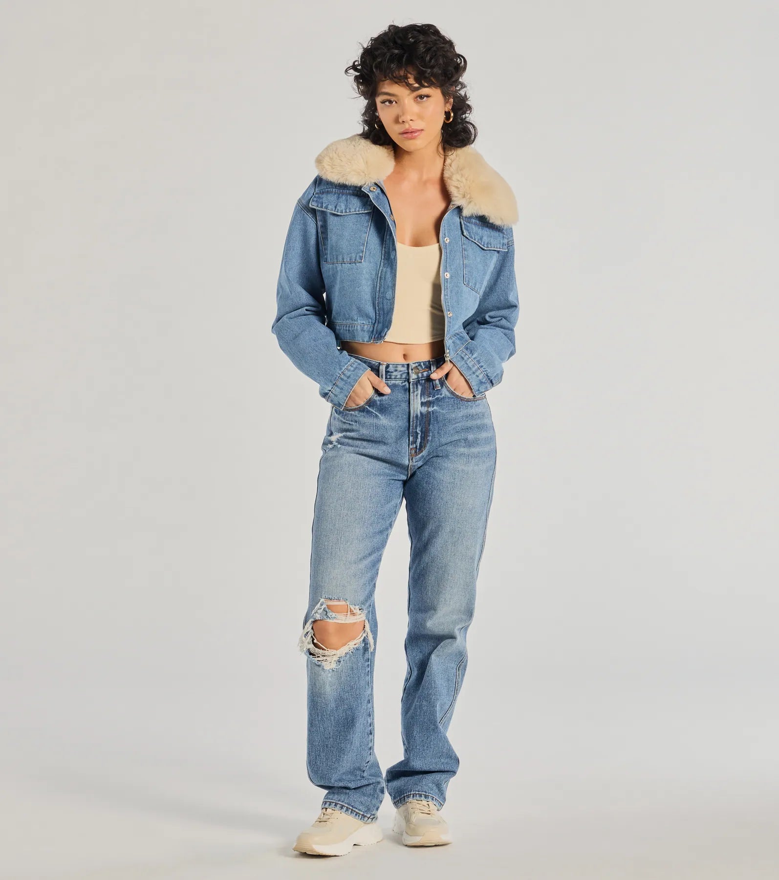 Windsor Casual Trendsetter Faux Fur Denim Trucker Jacket - view 3