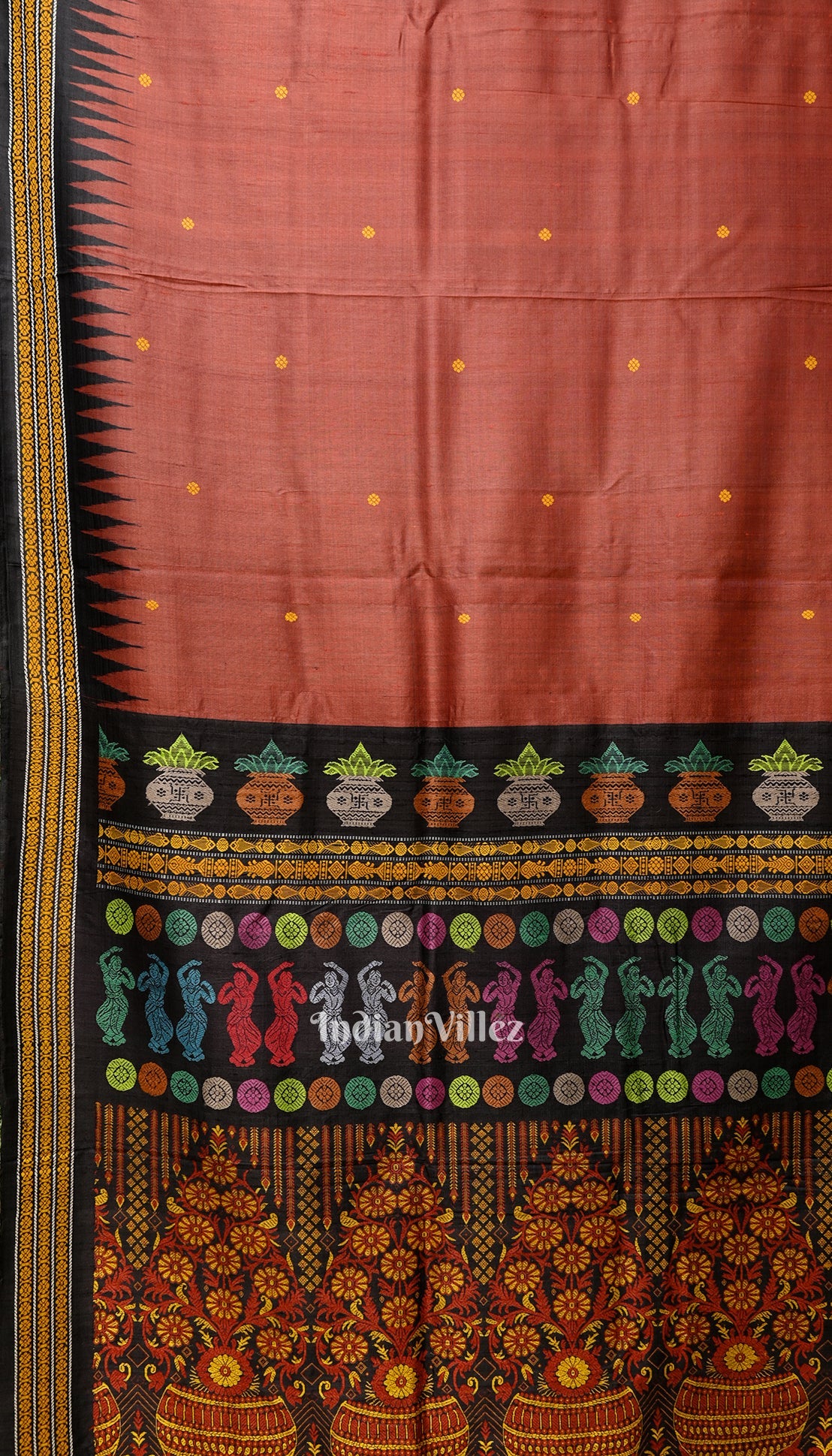 IndianVillèz Fire Red Gopalpur Tussar Silk Saree - view 2