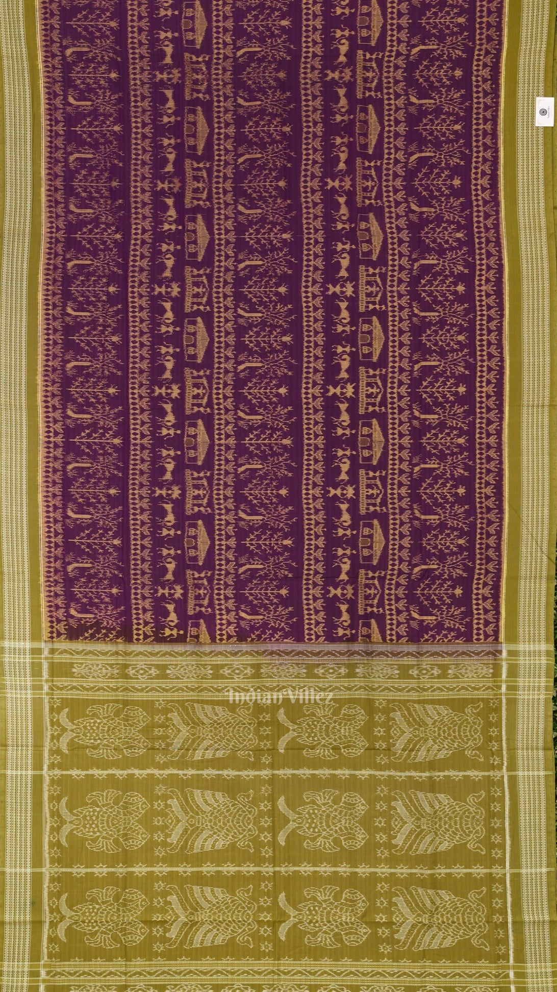 IndianVillèz Purple Mehendi Tribal Theme Odisha Sambalpuri Pure Cotton Saree