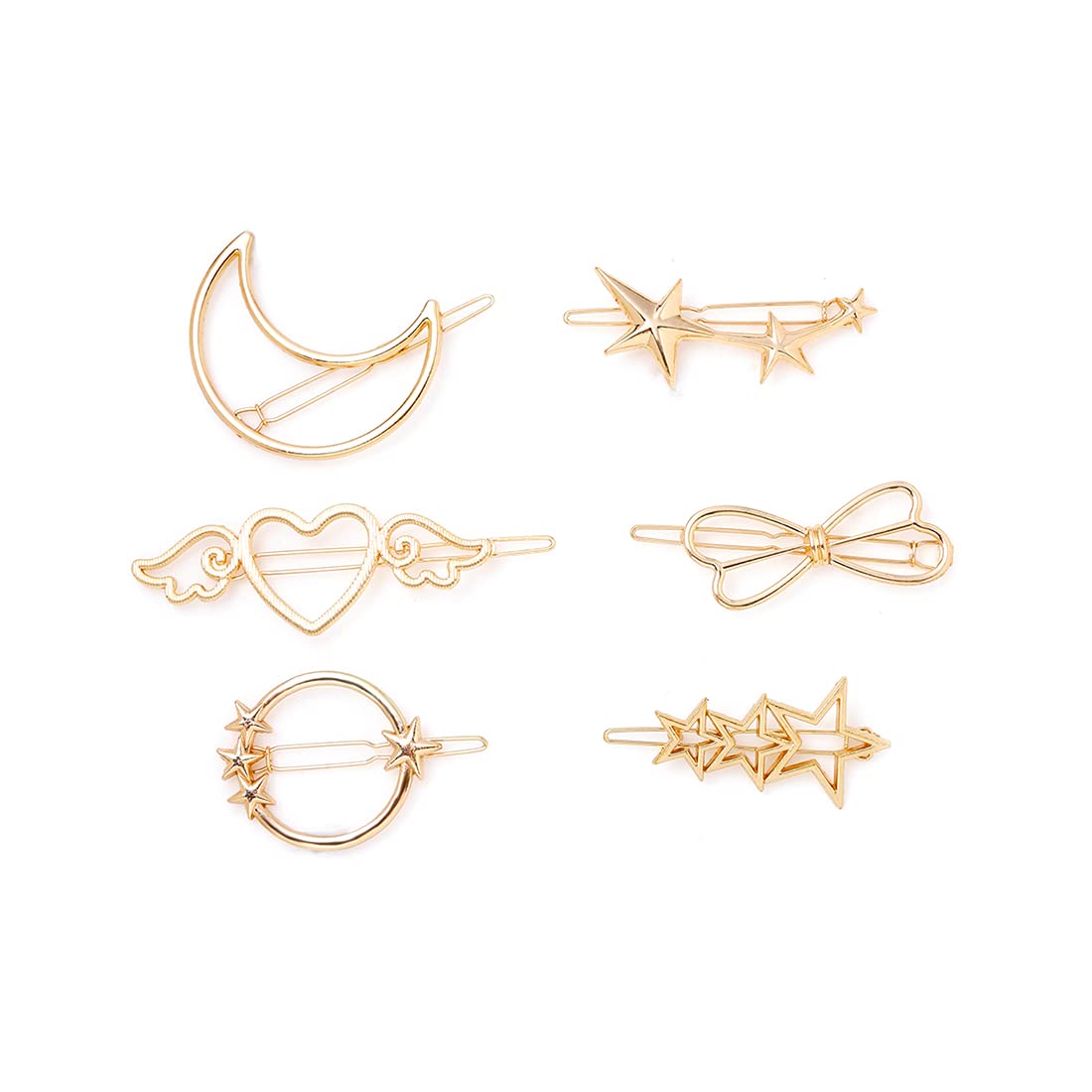Yellow Chimes Hair Clips for Women Girls Hair Accessories for Women Golden Hair Clip 6 Pcs Hair Clips for Girls Star Bow Hairclips Alligator Clips Hai
