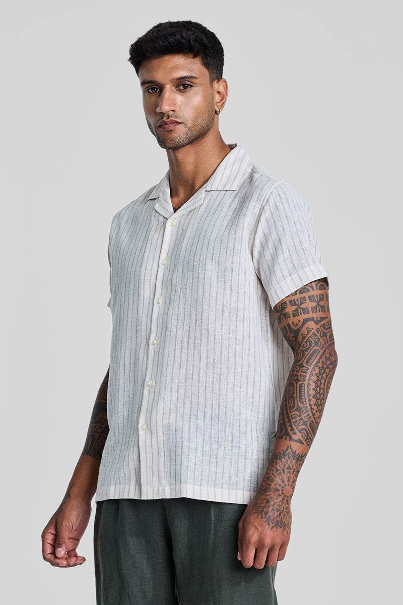 SNITCH Beige Cuban Stripes Shirt - view 6