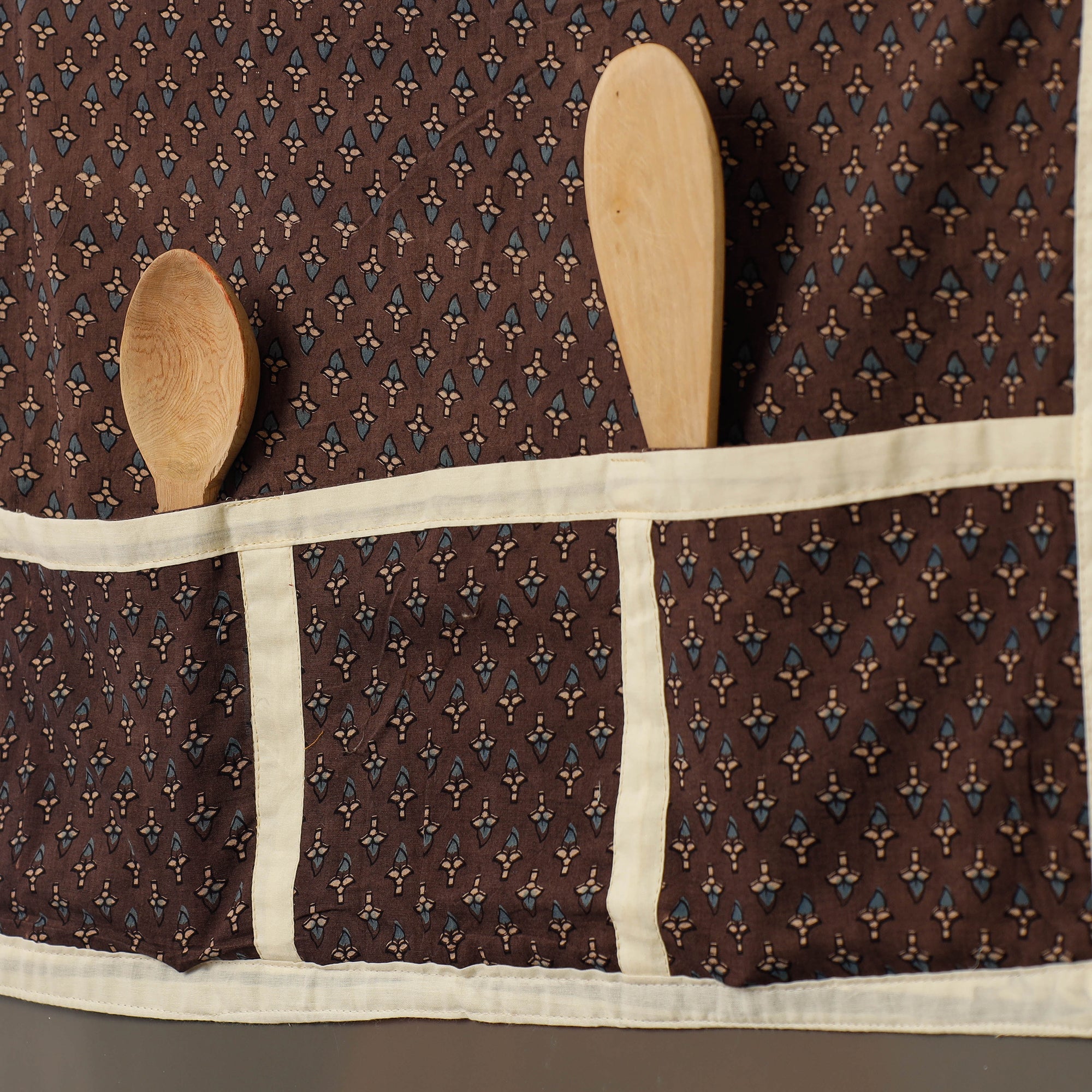 JALPARI Brown - Ajrakh Block Printing Cotton Fridge Top Cover with Multiple Pockets - view 2