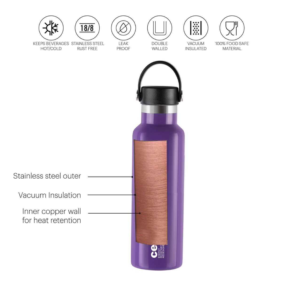 Cello Aqua Bliss Flask, Vacusteel Water Bottle, 800ml - view 14