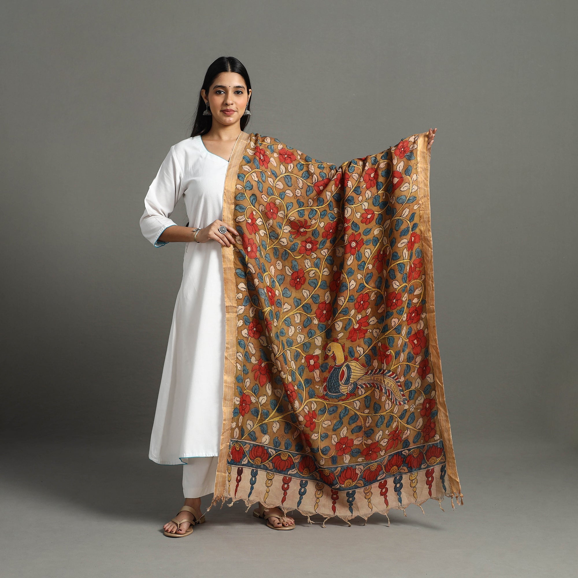 SOUTH KARGHA Brown - Chanderi Silk Srikalahasti Pen Kalamkari Dupatta 48