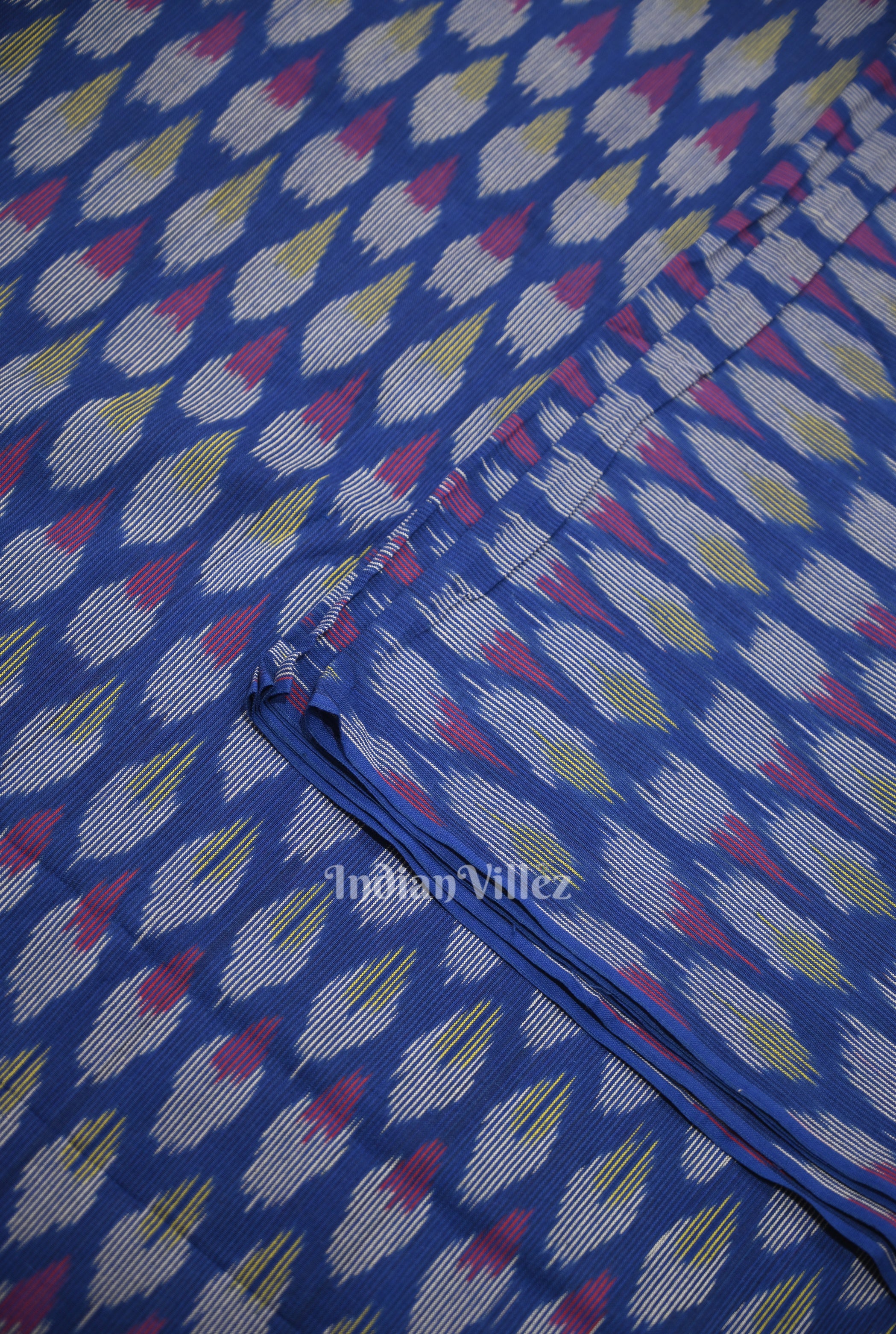 IndianVillèz Deep Royal Blue Pochampally Ikat Cotton Fabric - view 2