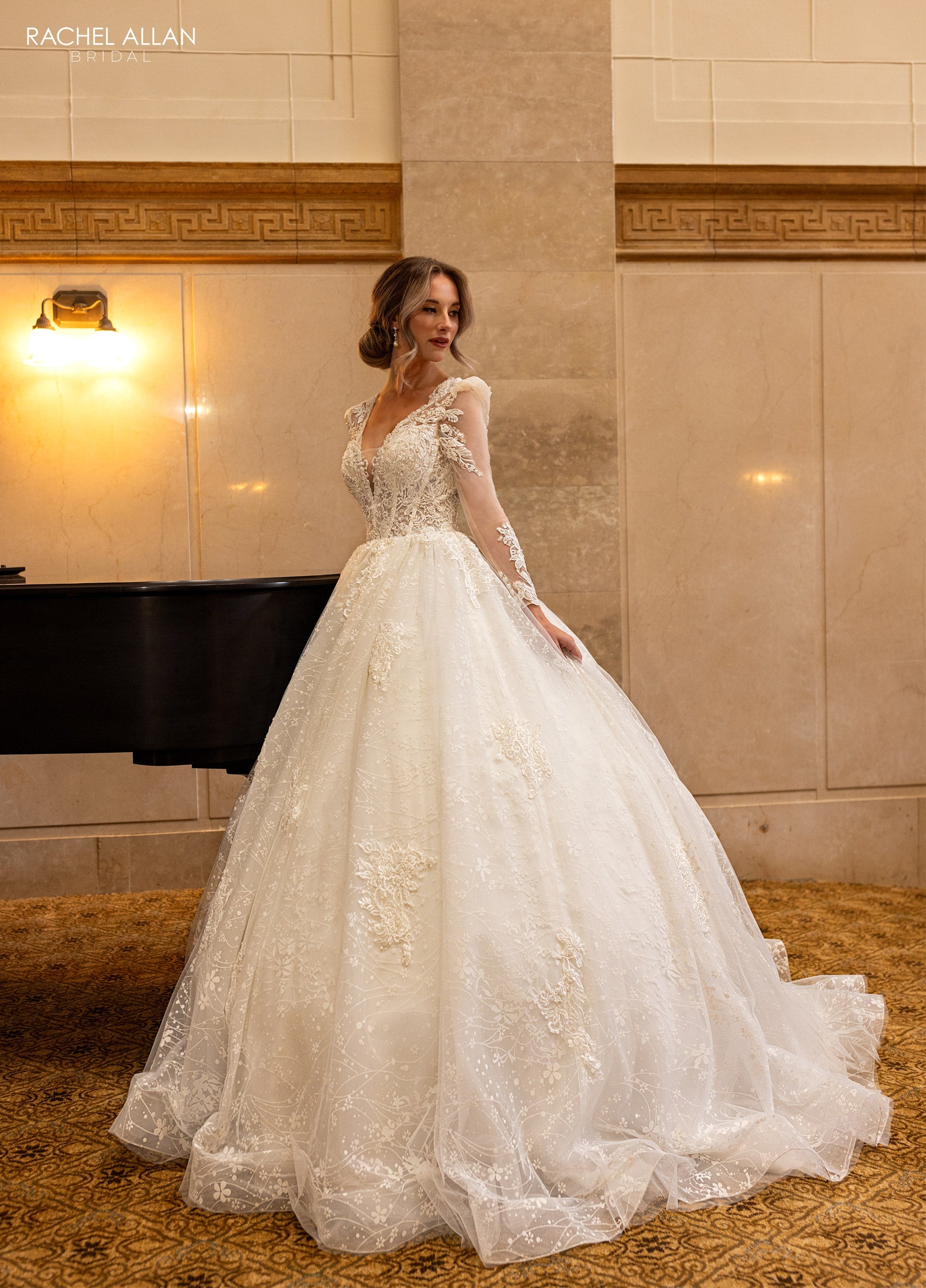 Mary's Bridal Ball Gowns Collection Applique Long Sleeve Bridal Gown by Rachel Allan RB6172