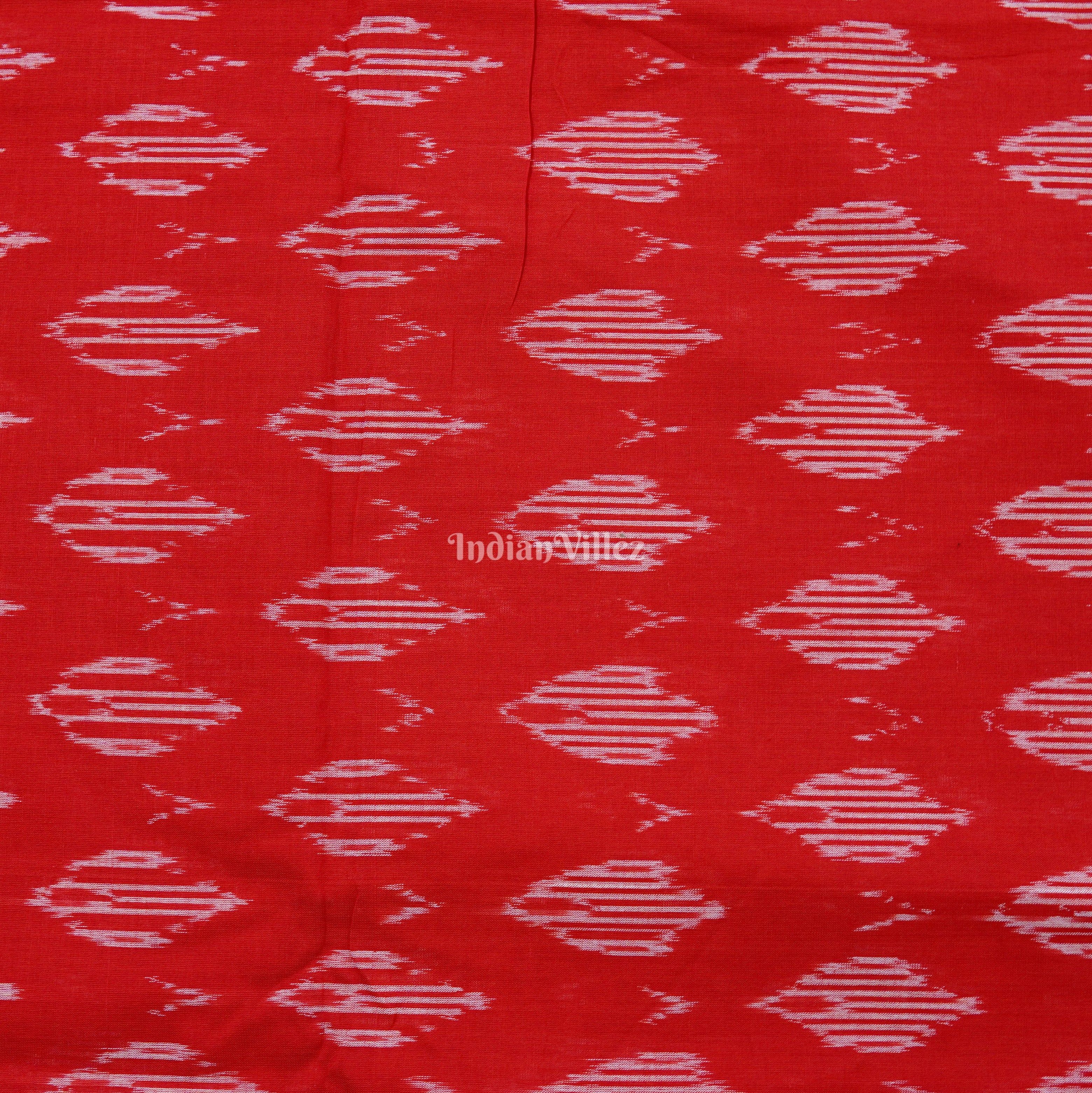 IndianVillèz Red Handwoven Pochampally Ikat Cotton Fabric - view 2