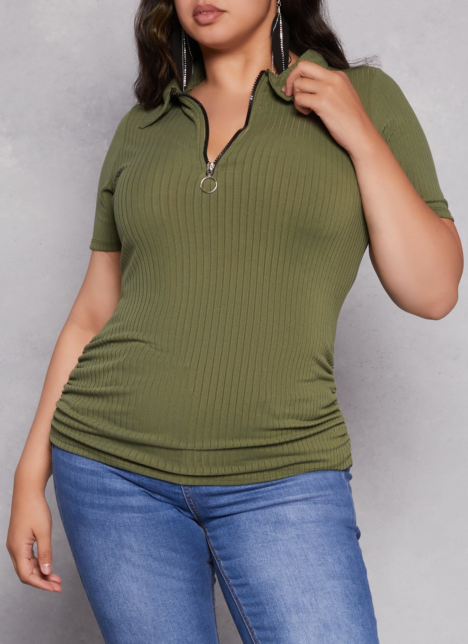 Rainbow Shops Plus Size Ruched Half Zip Polo Shirt