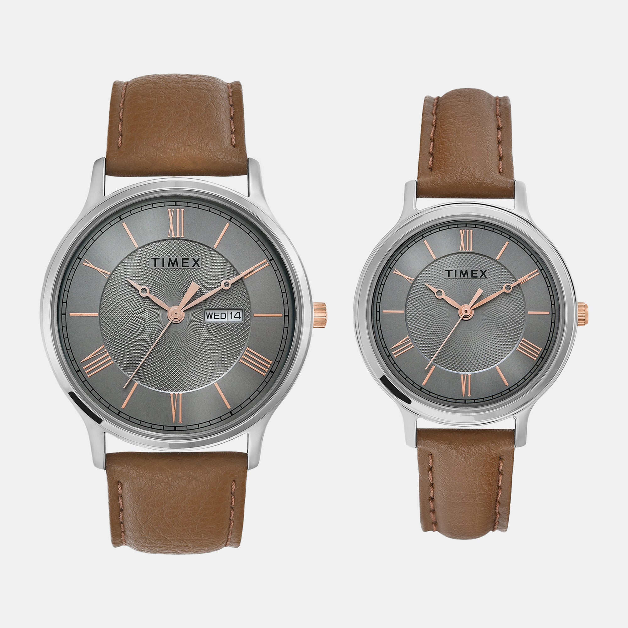 Timex Classics Couple Quartz Grey Dial Analog Leather Watch TW00PR300