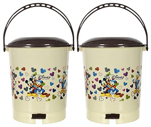 Multiuses mickey friends – Kuber Industries Multiuses Mickey & Friends Print Plastic Dustbin For Home, Kitchen, Office, Bathroom With Swing Lid 10 Litre Pack of 2 (Cream) 52KM39