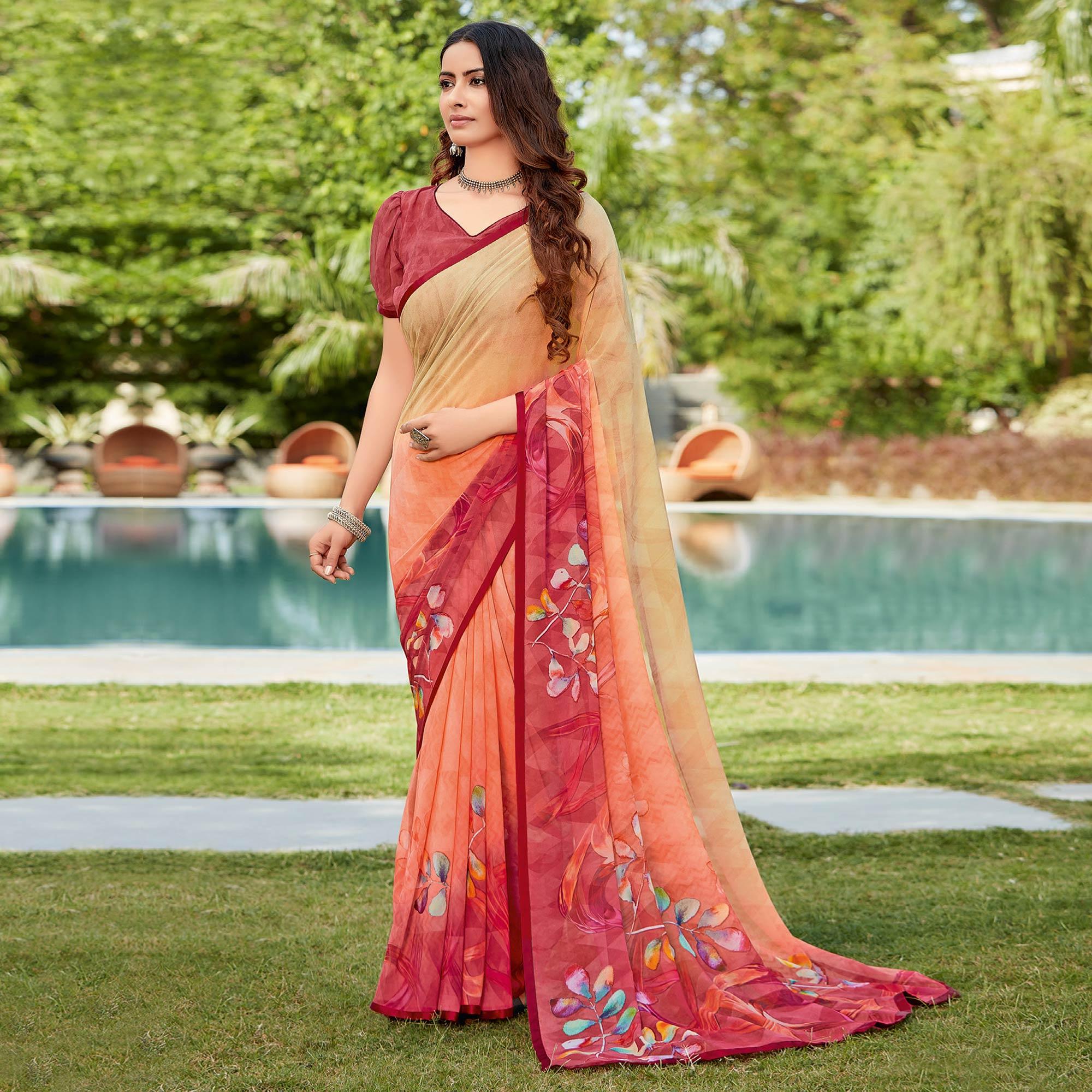 Peachmode Chiku Casual Wear Printed Georgette Saree