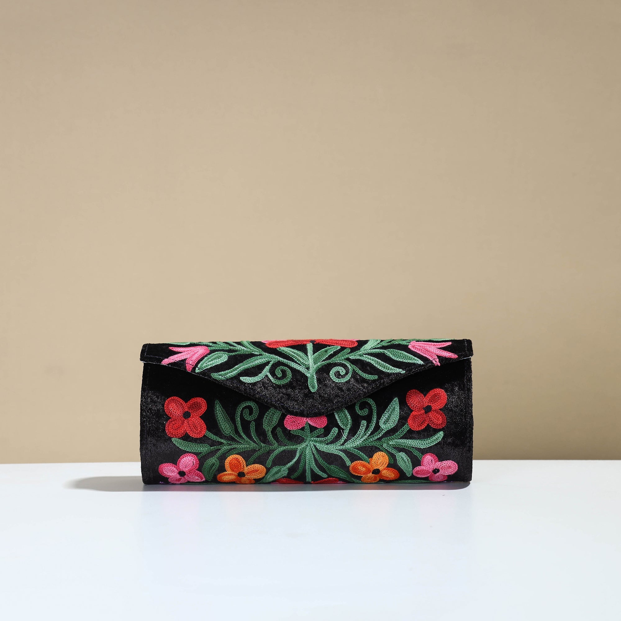 ITOKRI CRAFTS INITIATIVE Black - Kashmiri Crewel Hand Embroidery Velvet Clutch 37
