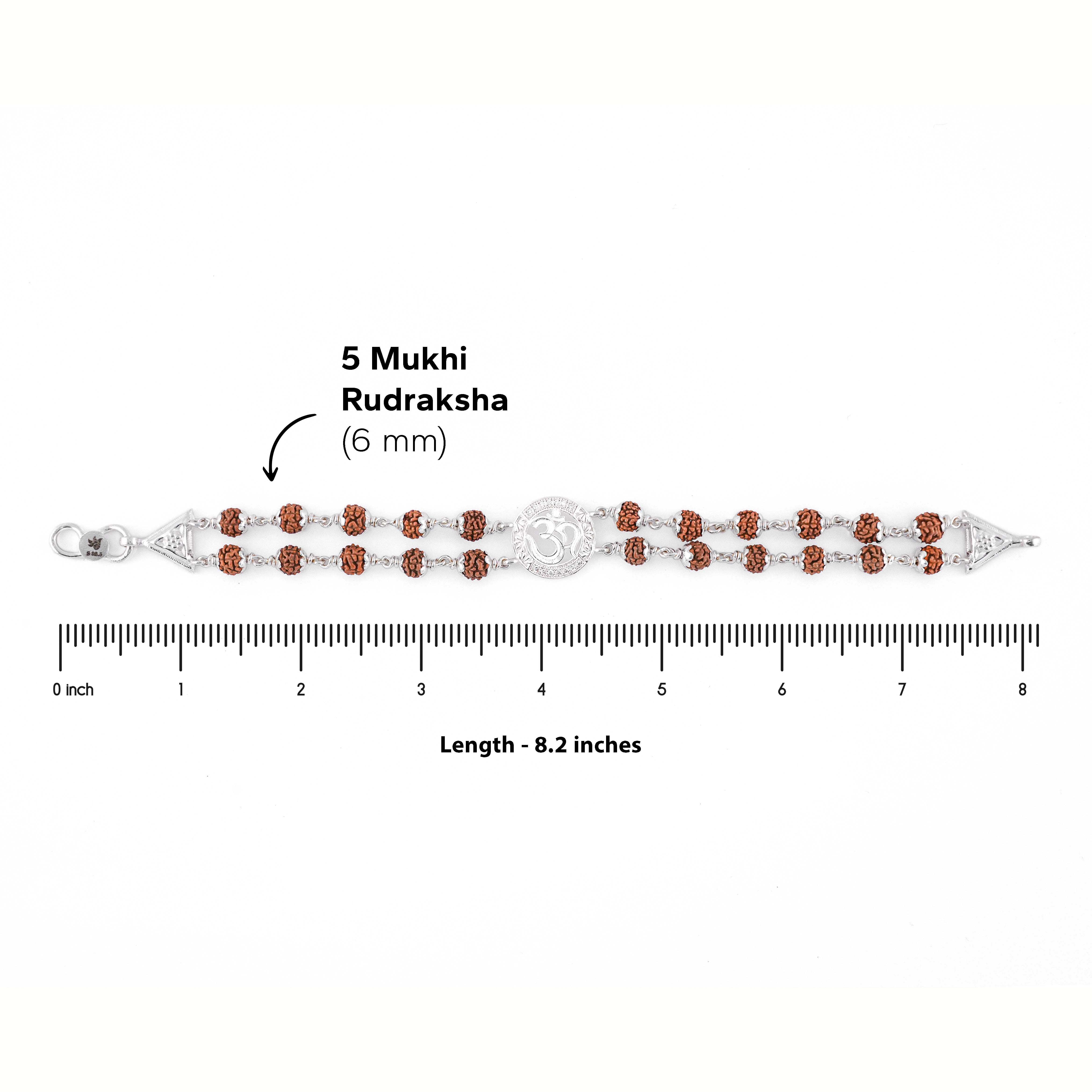 Prinjal Jewellers Rudraksha Silver Om Middle Double Line Bracelet - view 6