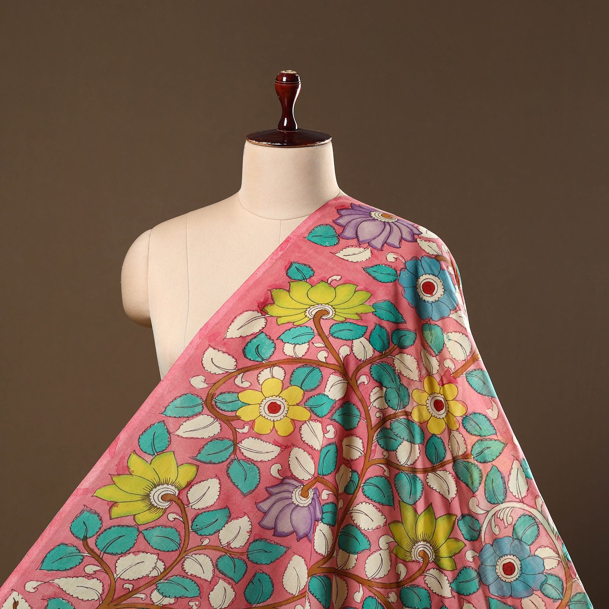 SOUTH KARGHA Baby Pink - Silk Handpainted Srikalahasti Pen Kalamkari Fabric 04