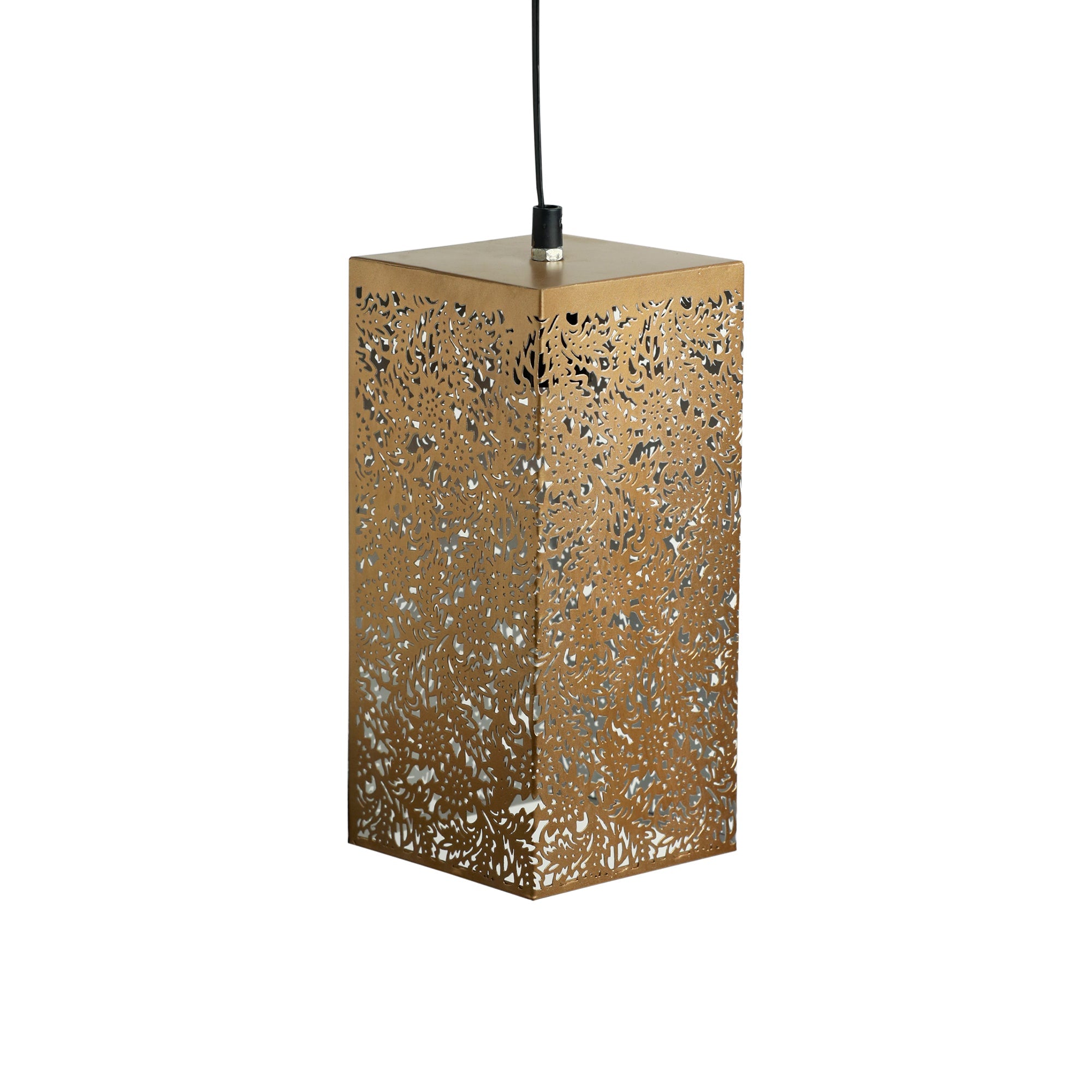 EXCLUSIVELANE 'Monochrome Lights' Hand-Etched Cuboidal Hanging Pendant Lamp In Iron (11 Inch) - view 3