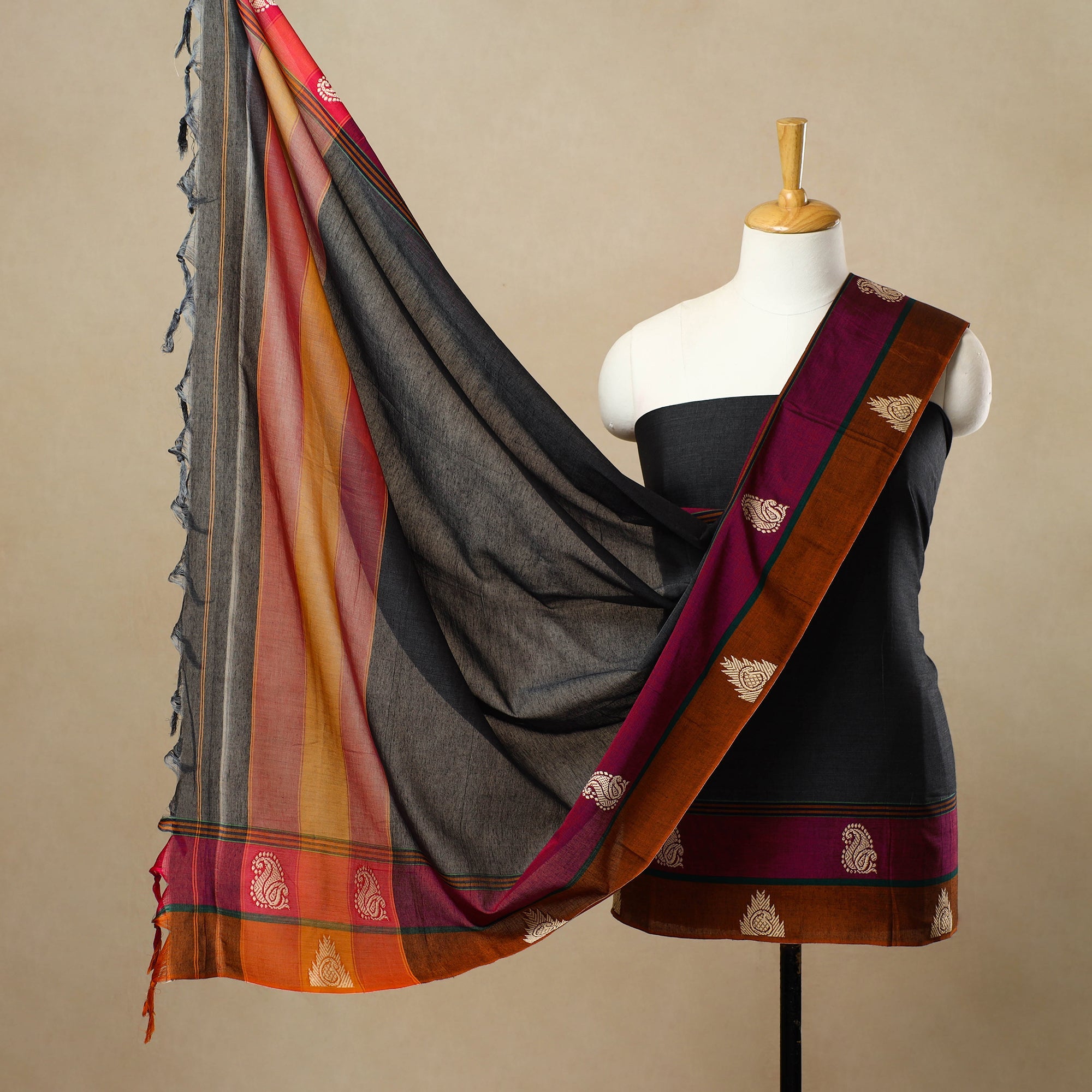 SOUTH KARGHA Black - 3pc Mercerised Cotton Dharwad Dress Material 09