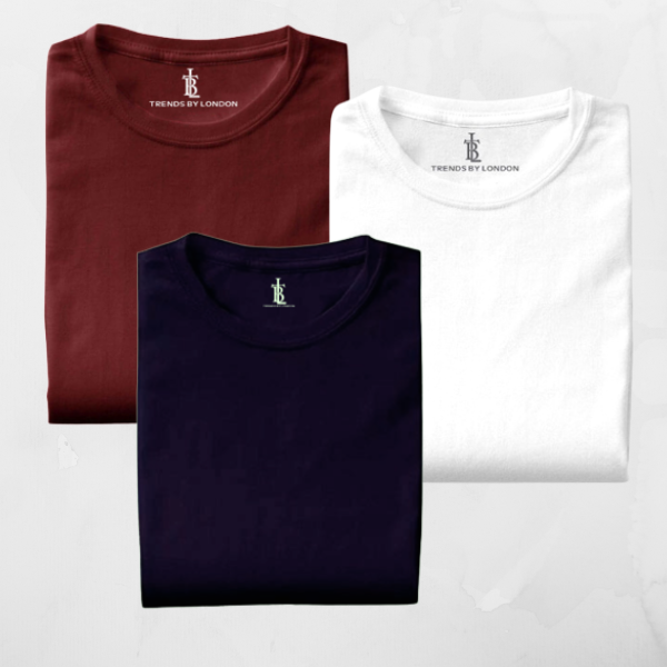 BlackTree Pack of 3 Half Sleeves T-Shirts for Men 180 GSM (Maroon,White and Navy)