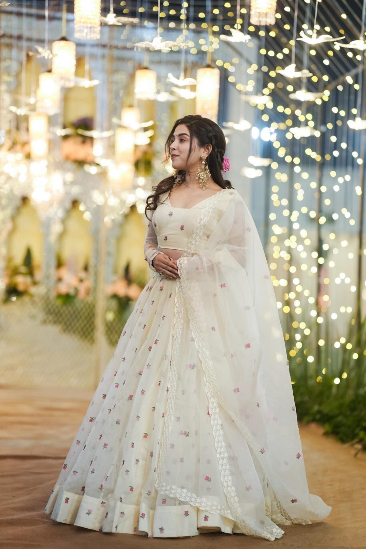 Idaho-o Meraki white organza lehenga set – Women's - view 3