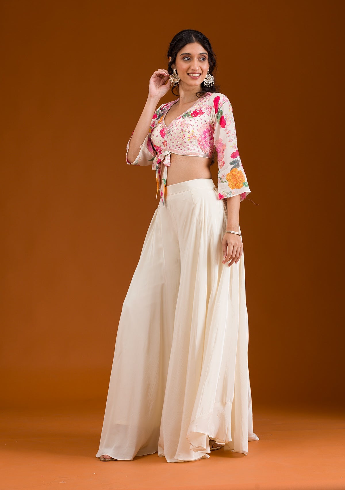 Koskii Cream Printed Semi Crepe Readymade Salwar Suit - view 4