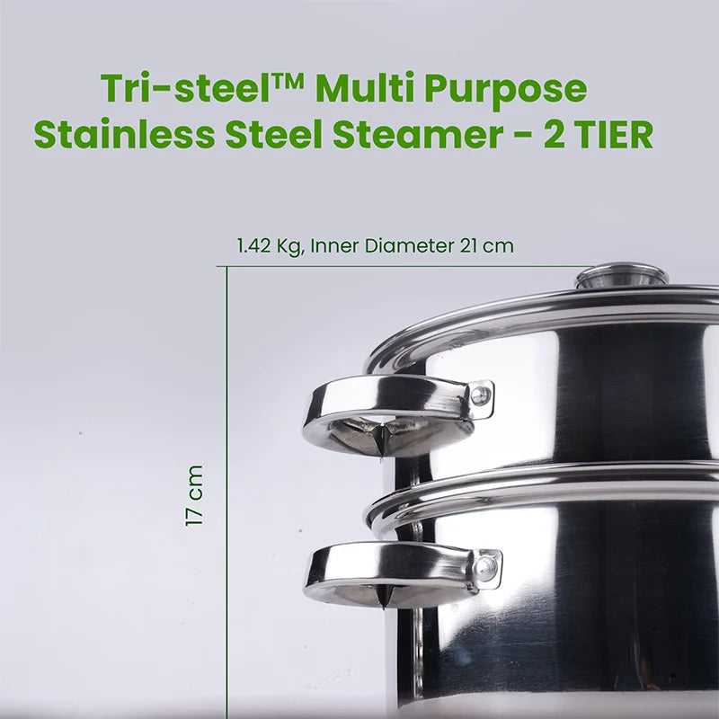 The Indus Valley Tri-steel Multi Purpose Stainless Steel Steamer with Sandwich bottom | Vegetable Steamer | Khandvi/Modak/Momo Maker | Steaming Pot 1. - view 2