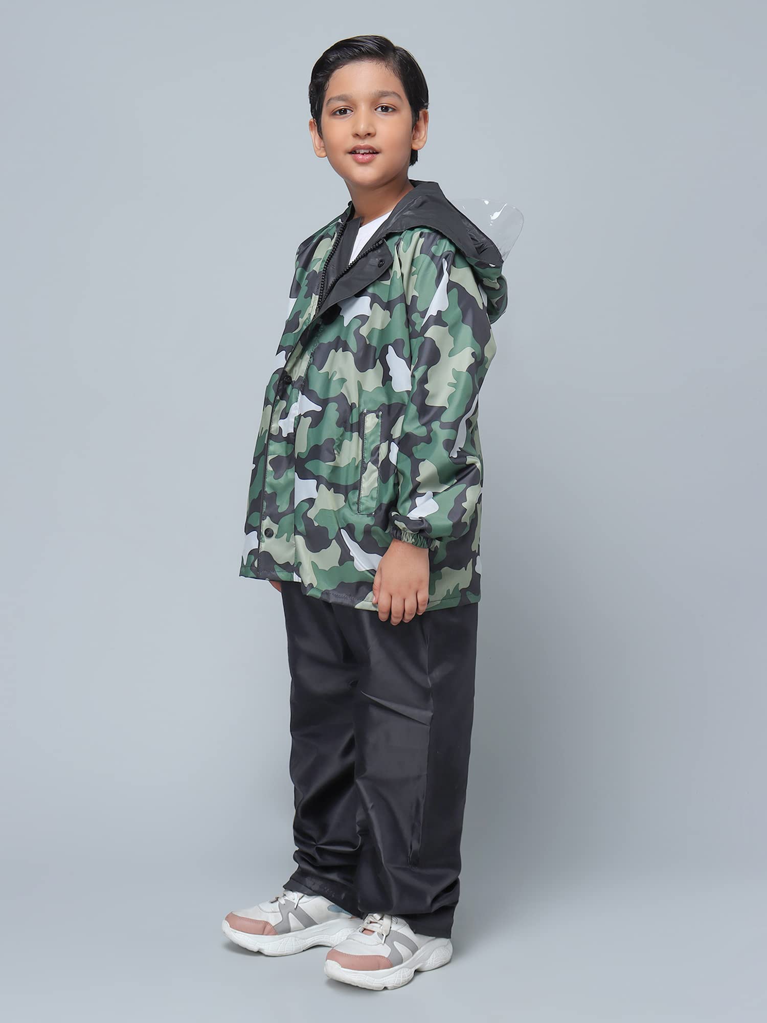 THE CLOWNFISH Duke Series Kids Waterproof Polyester Double Coating Reversible Standard Length Raincoat With Hood, Set Of Top And Bottom. Printed Plast - view 2