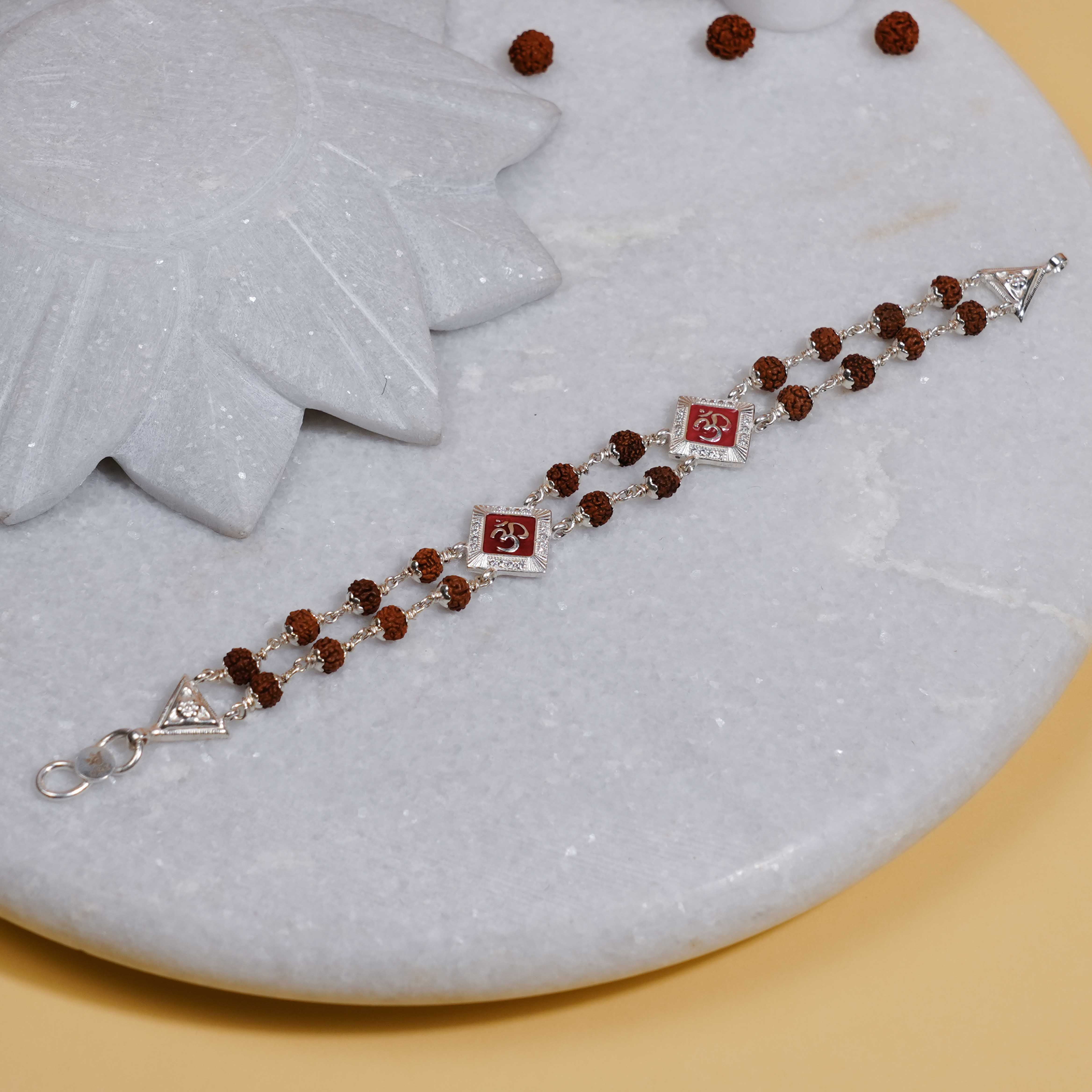 Prinjal Jewellers Rudraksha Silver Two Om double line bracelet - view 2