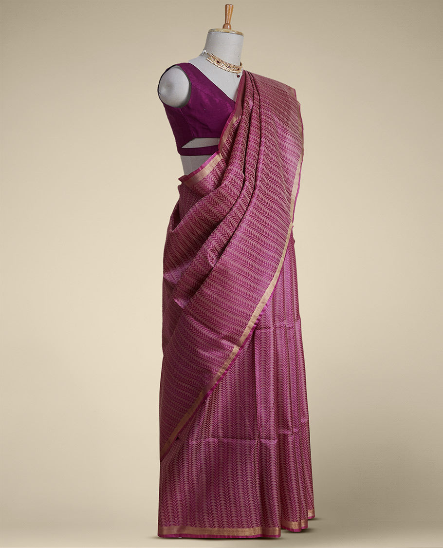 Pothys Red leaf vine design tussar silk saree with self zari design border - view 2