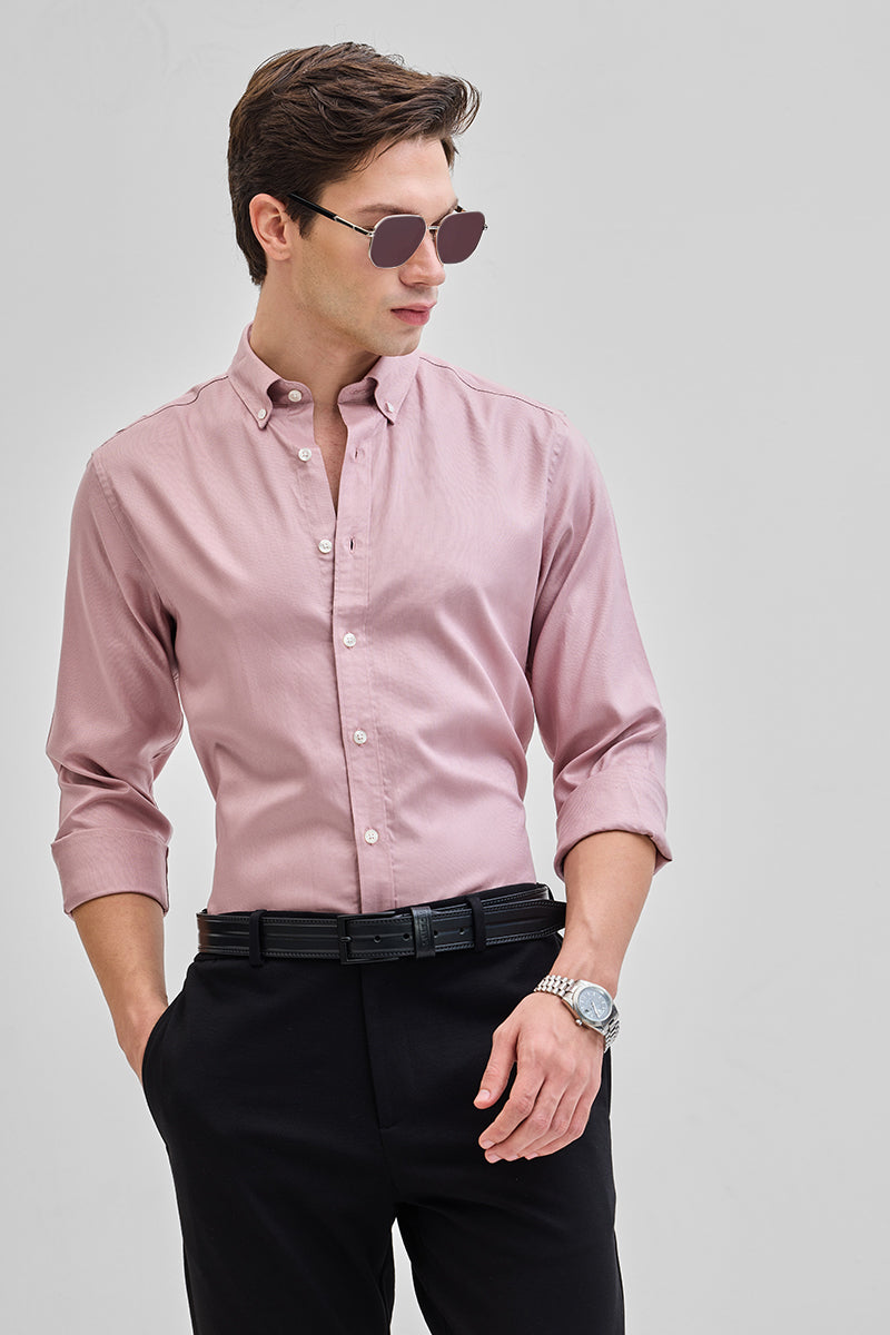 SNITCH Light Pink Solid Oxford Shirt