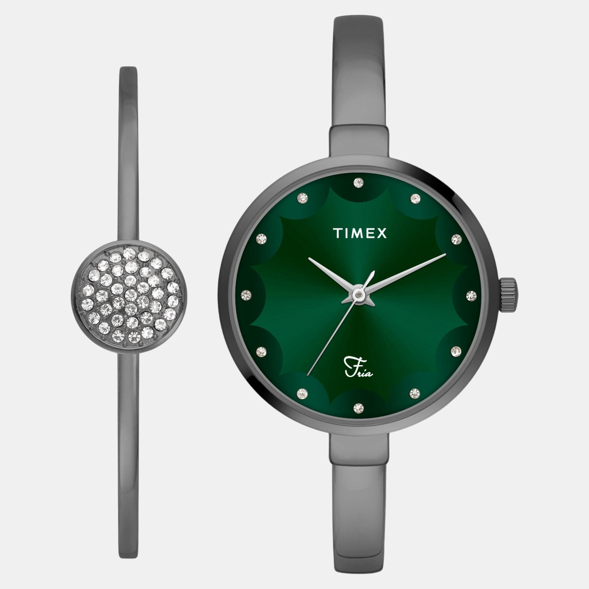 Timex Fria Women Quartz Green Dial Analog Brass Watch TWEL18503