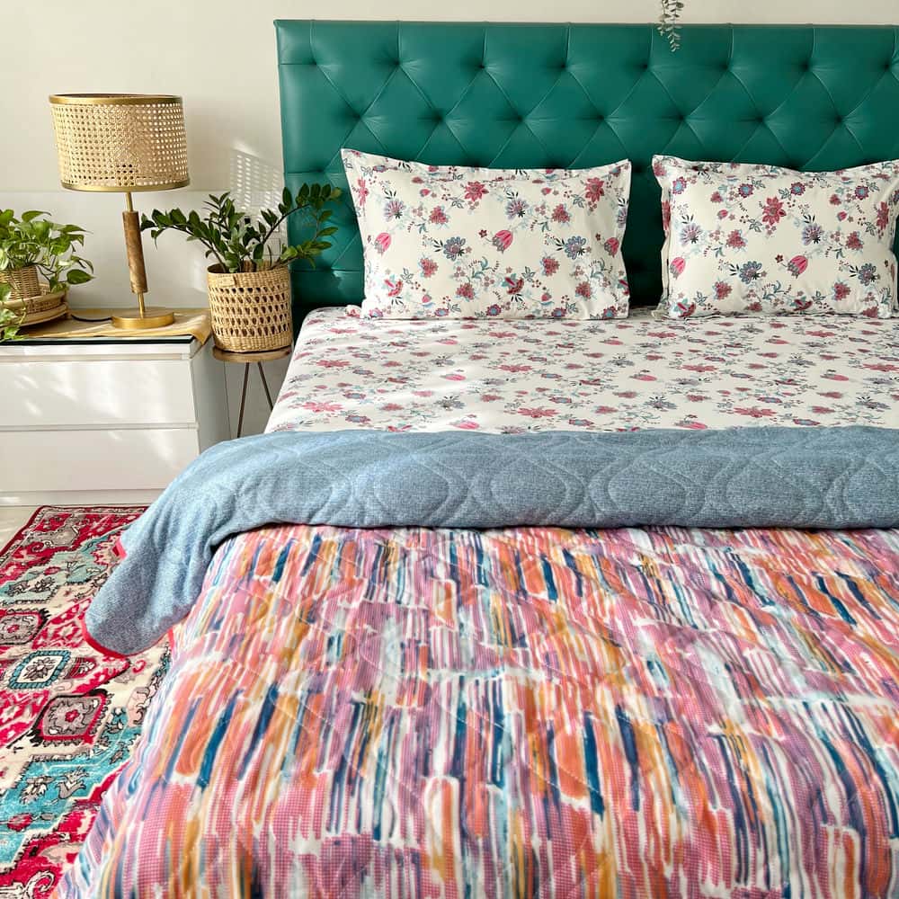Urban Space -Home Furnishing Store Cotton Bedsheet + AC Blanket Combo Pack - (Combo 14 - Paradise Pink and Blue + Jaipur)