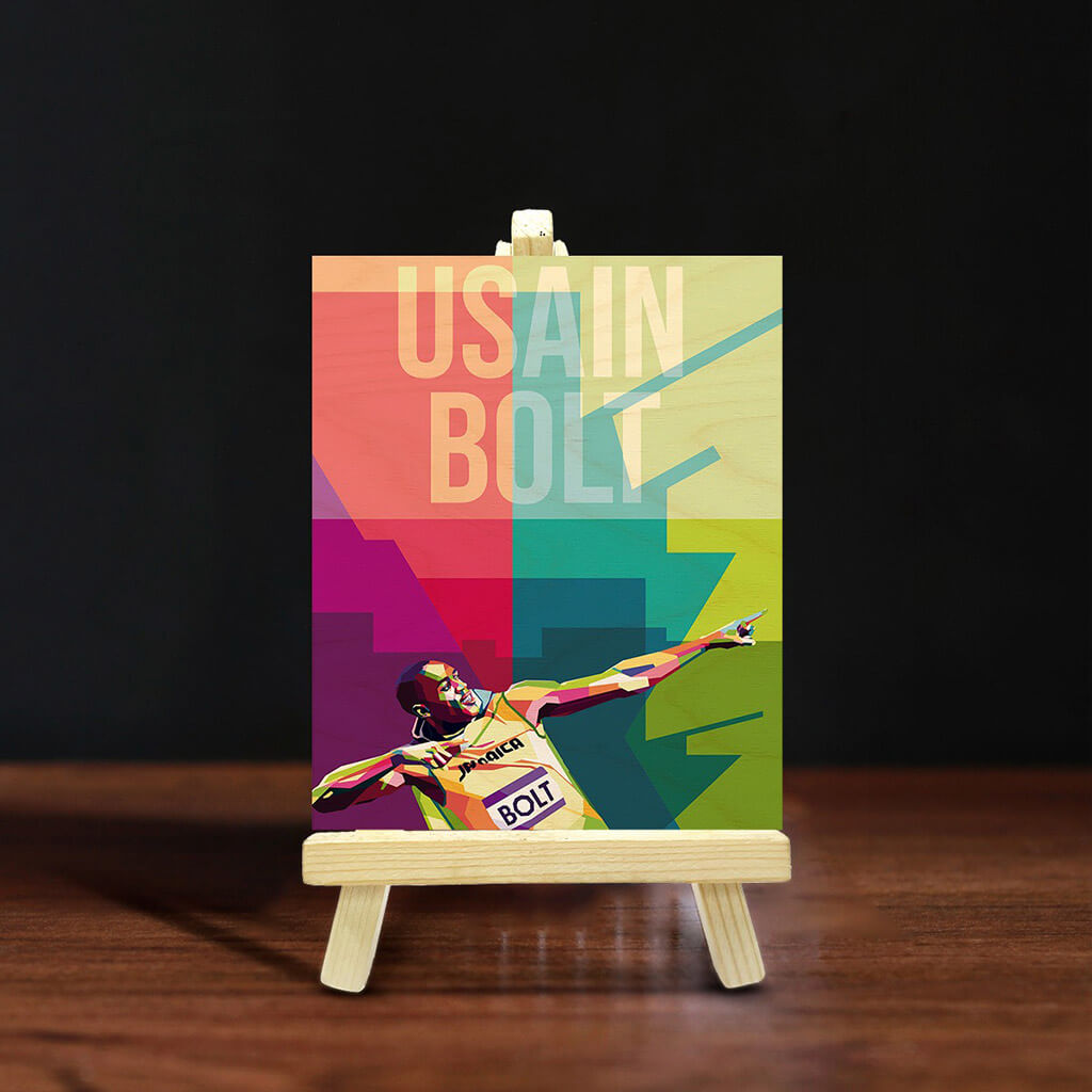 Bigsmall_cc Usain Bolt Wooden Print With Easel Stand