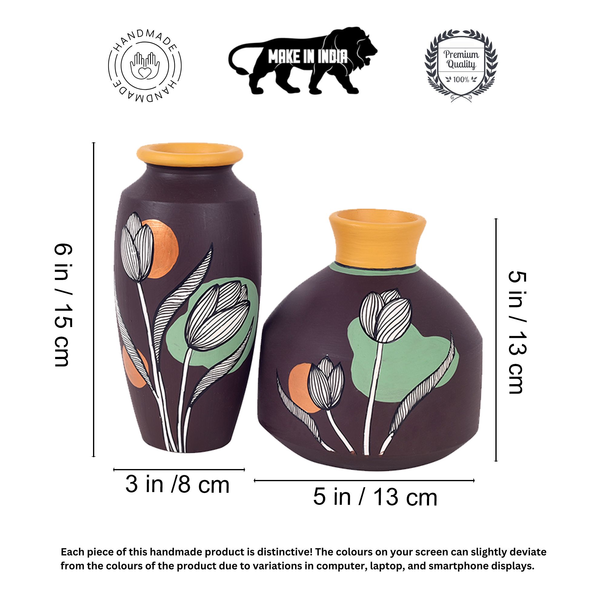 ART CREATIONS BY SUMAN SONTHALIA Autumn Hues Terracotta Vases (Set of 2) (Large - 5x5x5, Small - 3x3x6) - view 4