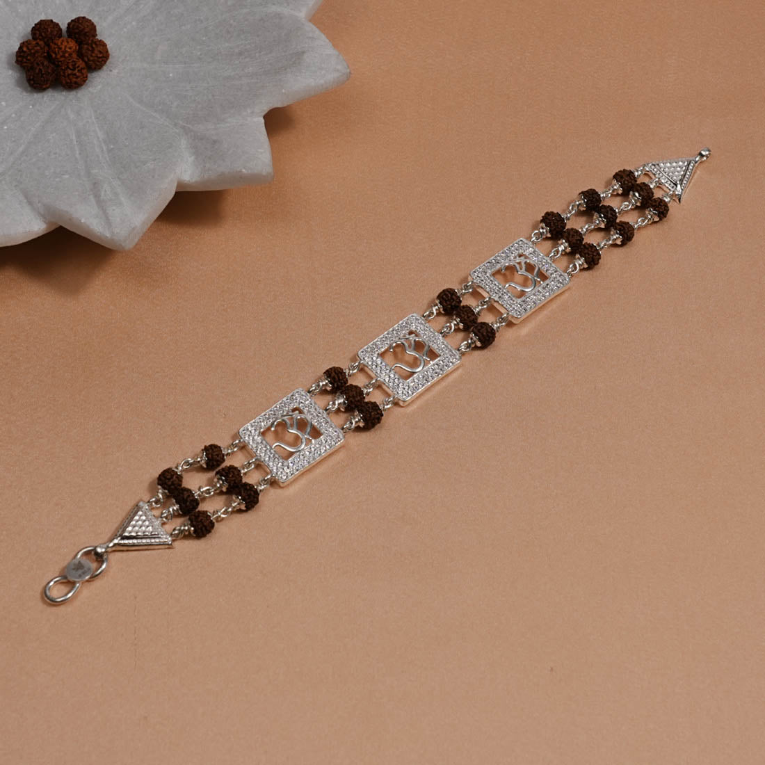 Prinjal Jewellers Rudraksha Silver Dimond Om Brooch Bracelet - view 2