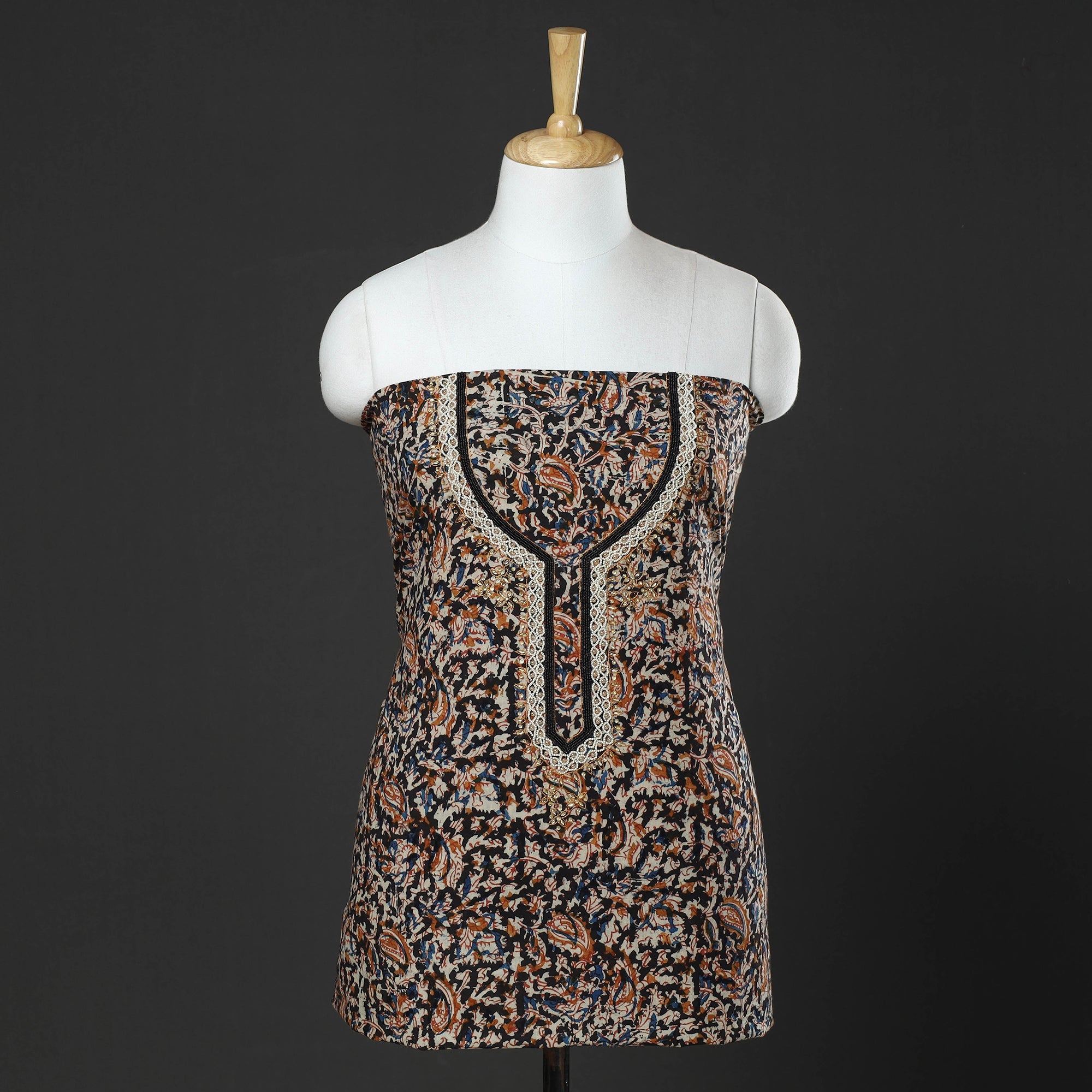 NOORI BAZAR Black - Embroidered Cotton Kalamkari Print Kurta Material (2.6m)