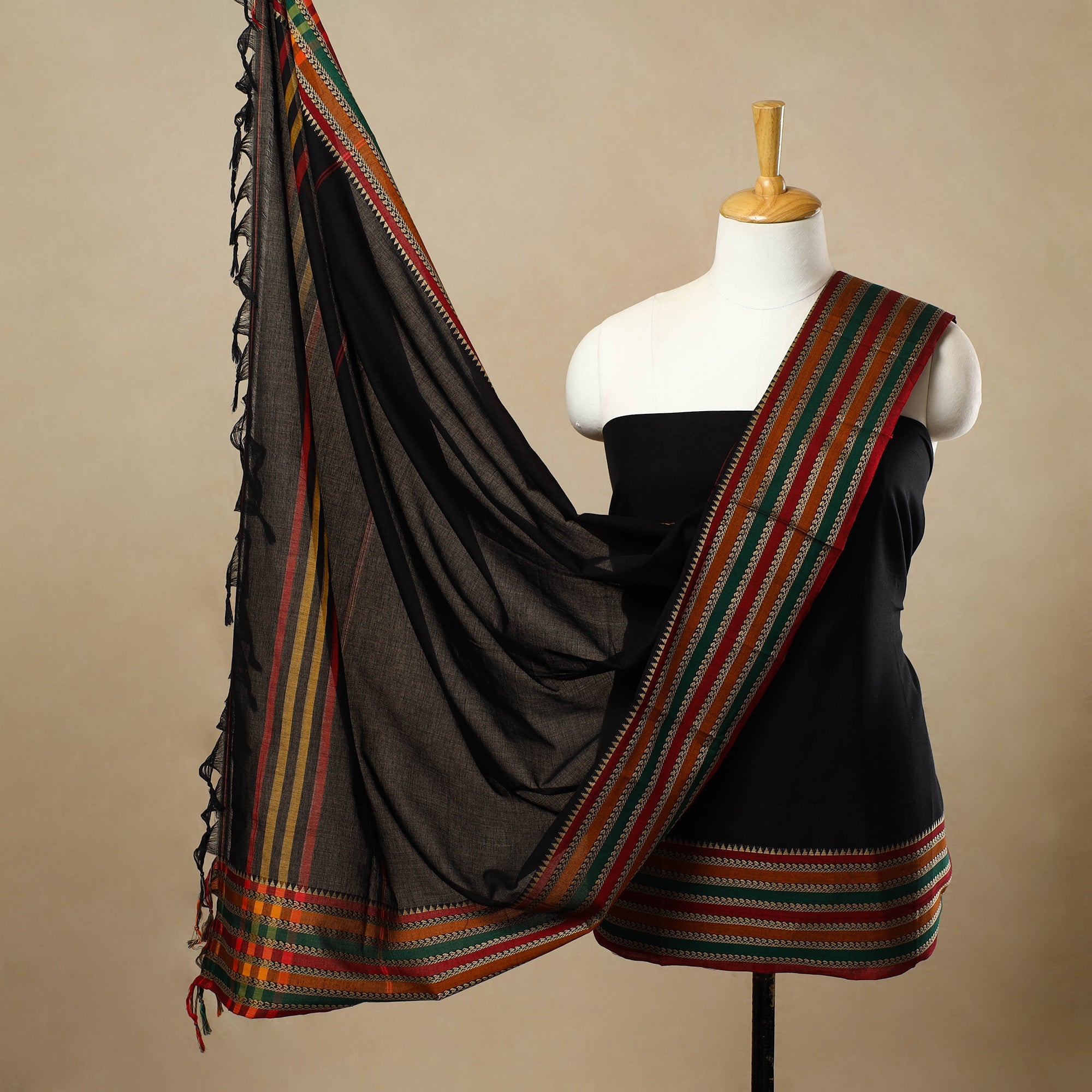 SOUTH KARGHA Black - 3pc Mercerised Cotton Dharwad Dress Material 38