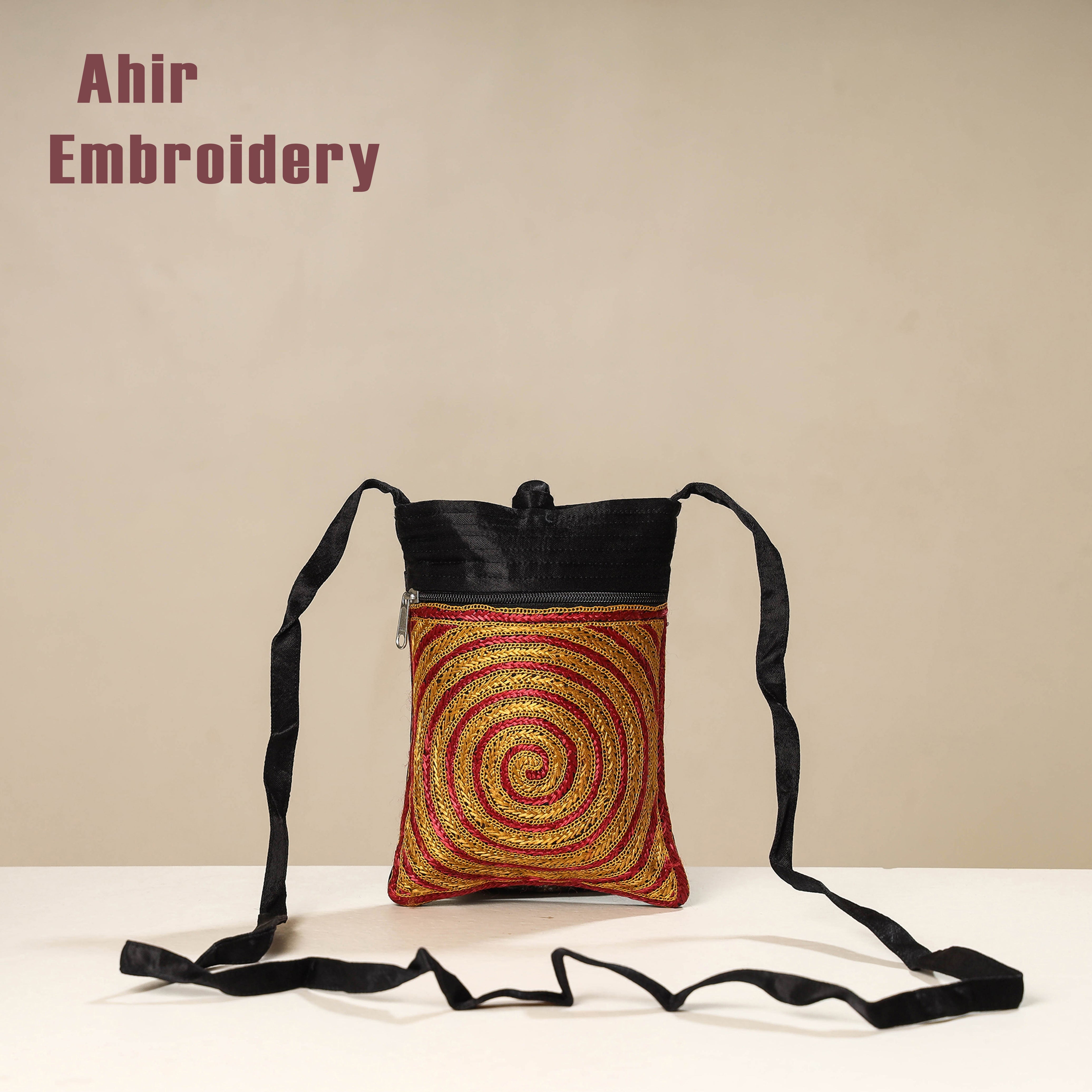 WAMA BY SMITA JAIN Black - Kutch Ahir Embroidery Mashru Silk Sling Bag