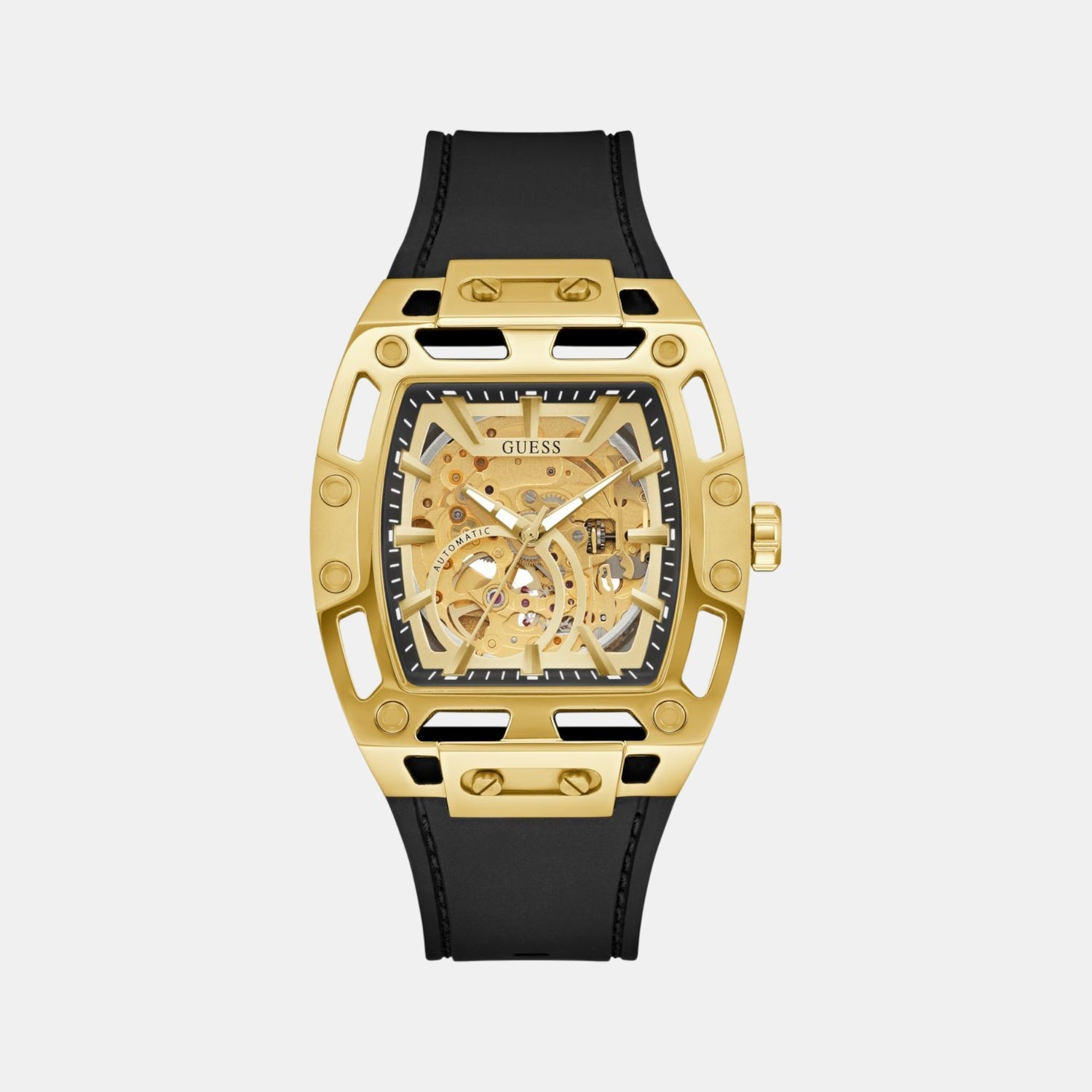 Guess Dress Men Automatic Champagne Dial Analog Silicone Watch GW0980G2
