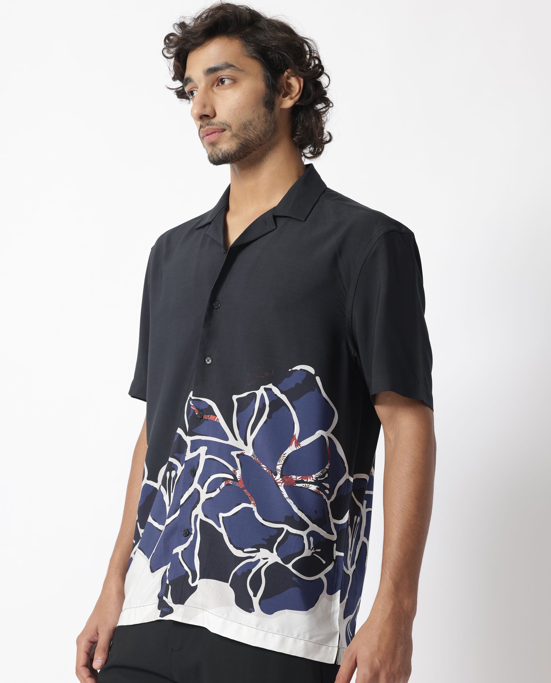 Rare Rabbit Men's Covek Black Viscose Fabric Floral Print Half Sleeves Shirt - view 5