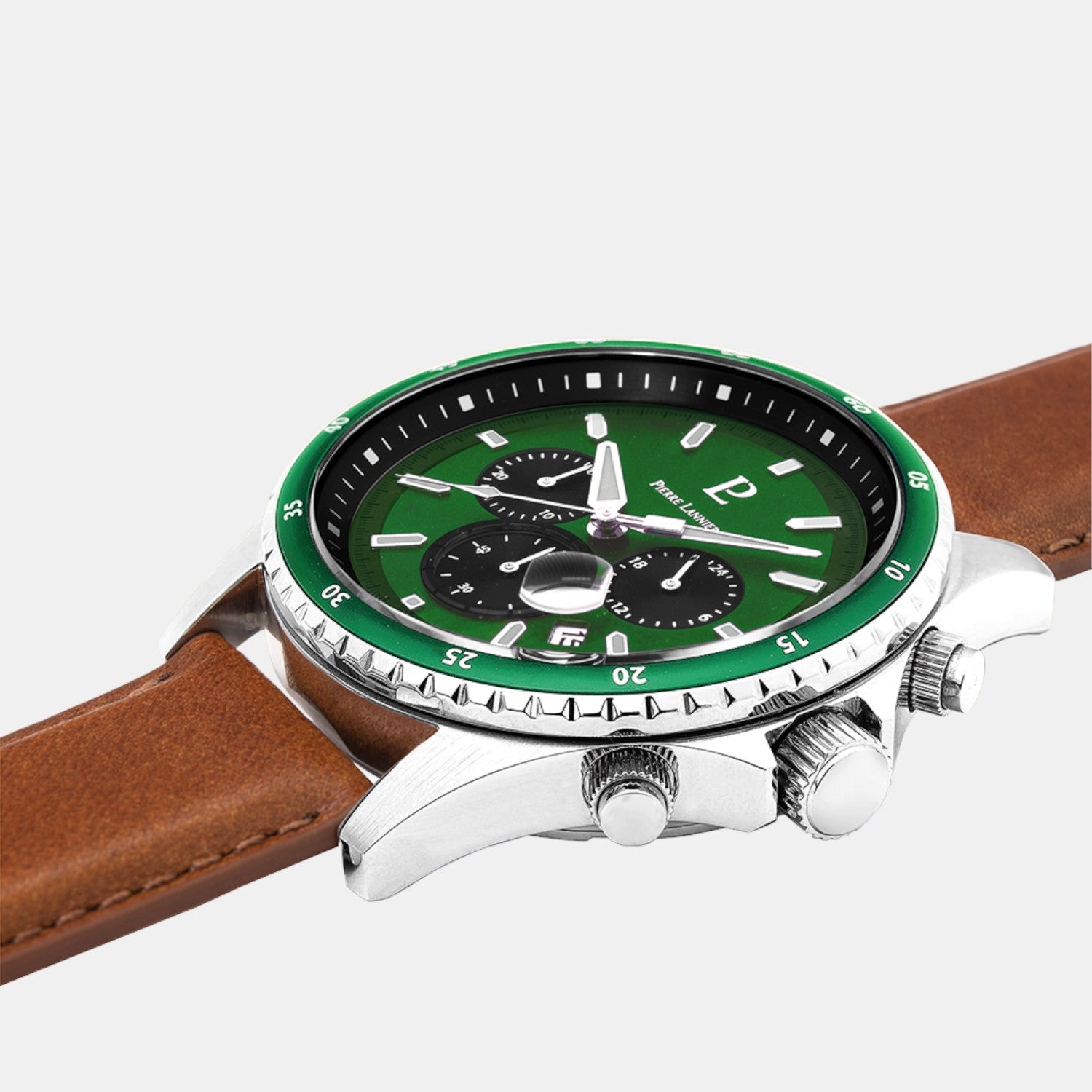 Pierre Lannier Cronos Men Quartz Green Dial Chronograph Leather Watch 227G164 - view 3