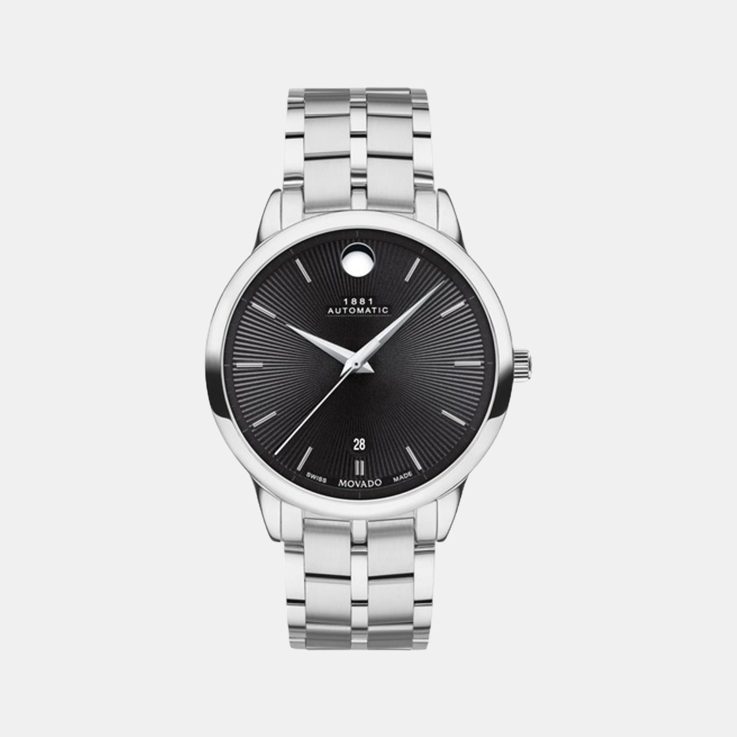 Movado 1881 Automatic Men Quartz Black Dial Analog Stainless Steel Watch 607461